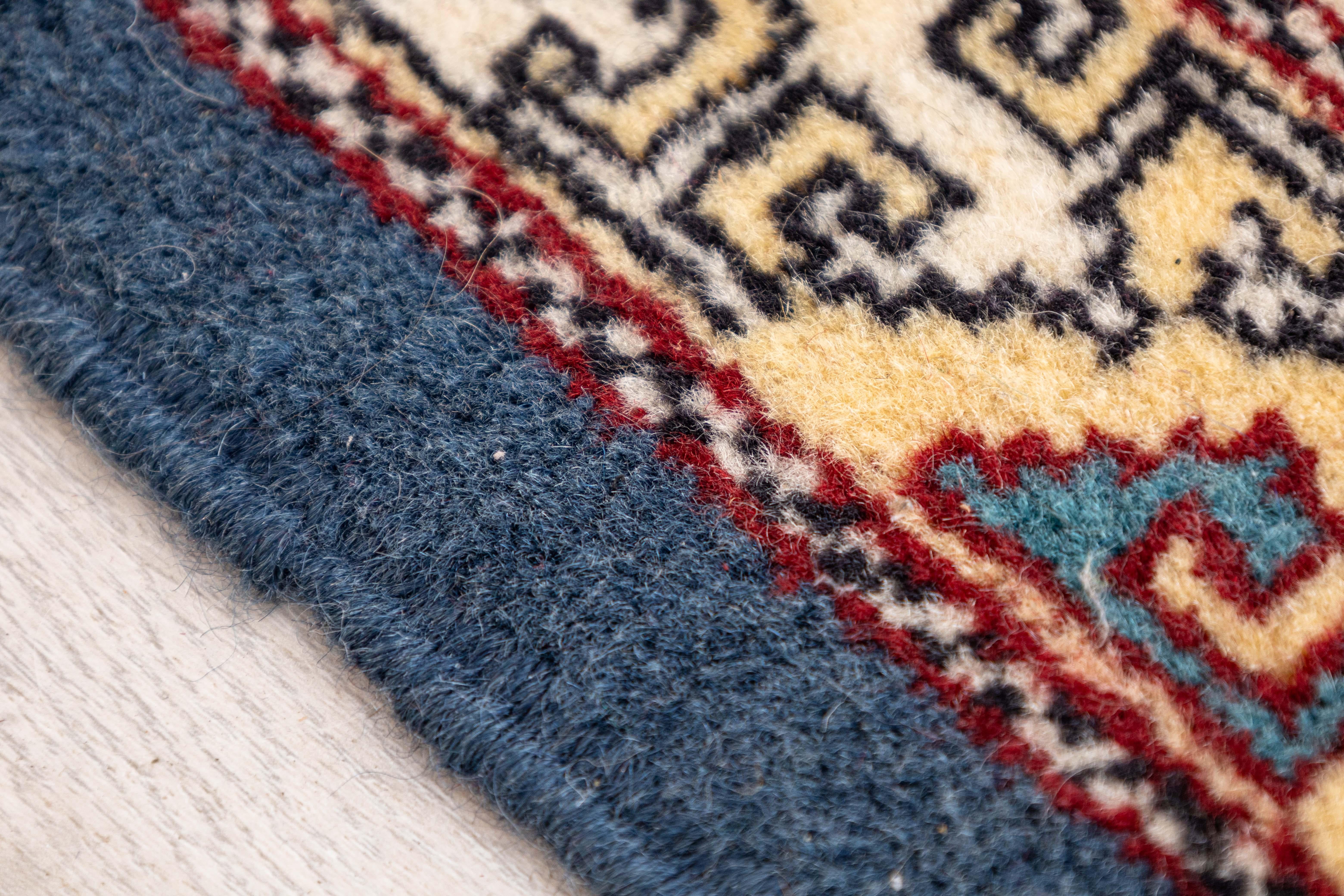 Fabric Handwoven Azerbaijani Red, Green, and Blue Area Rug Azerbaijan Stitched 6' x 4' For Sale