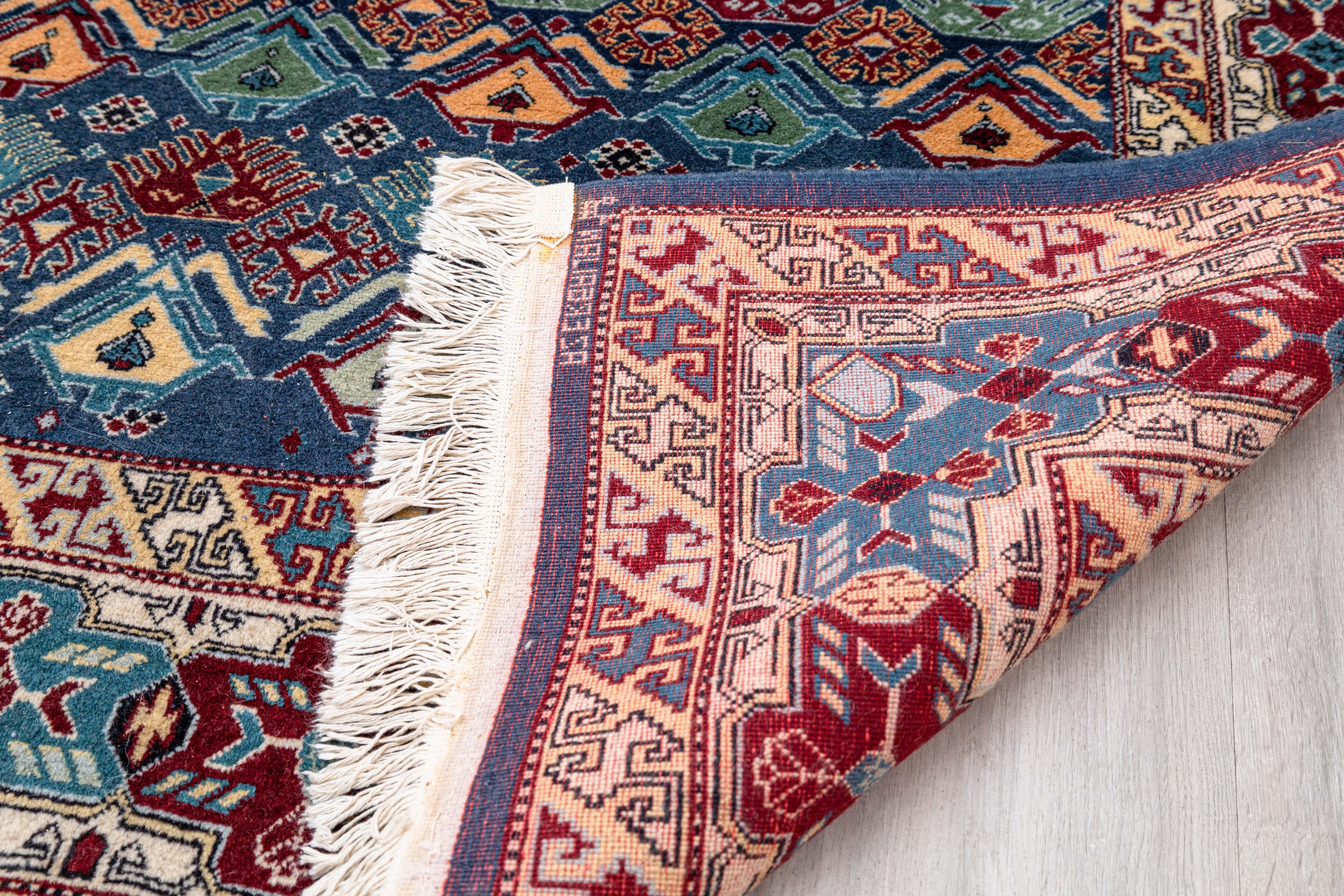 Handwoven Azerbaijani Red, Green, and Blue Area Rug Azerbaijan Stitched 6' x 4' For Sale 2