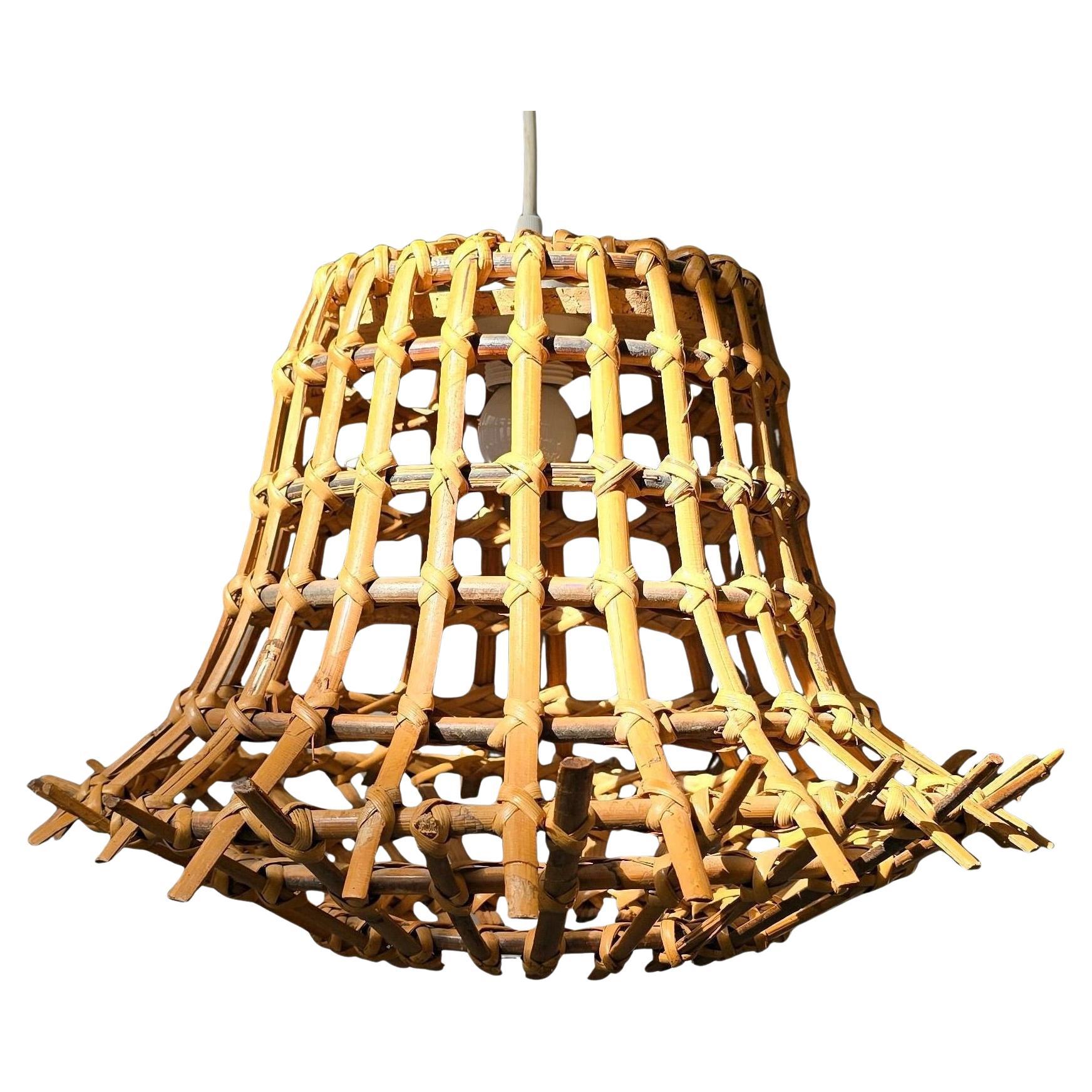 Handwoven Bamboo Pendant Lamp, Wabi-Sabi, 1970s For Sale