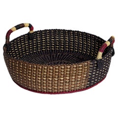 Handwoven Basket Tray, Elegant, Unique, Blue Black, Brown, Red, Patterned