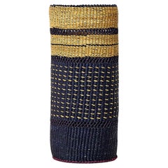 Handwoven Basket Vase, Elegant, Blue Black, Patterned, Perfect for dry flowers