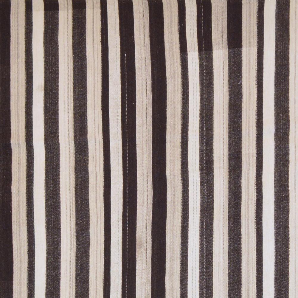 Asian Handwoven Black & White Striped Vintage Kilim