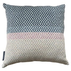 Handwoven Block Geometric Merino Wool Cushion Pillow, Indigo, Blue, Lilac