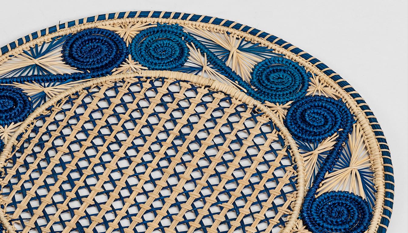 Colombian Handwoven Blue and Cream Iraca Fibre Placemat’s’ Made in Colombia