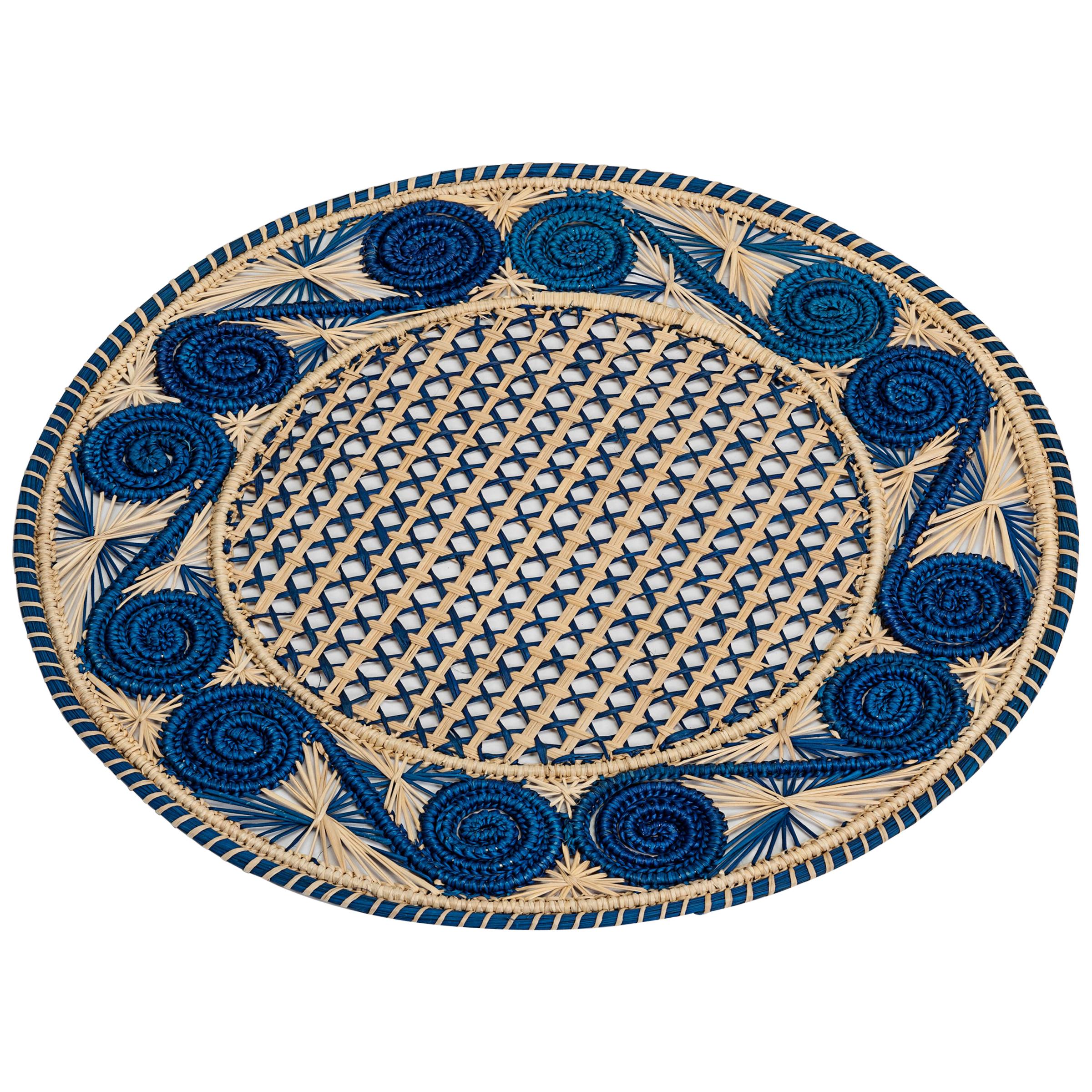 Handwoven Blue and Cream Iraca Fibre Placemat’s’ Made in Colombia