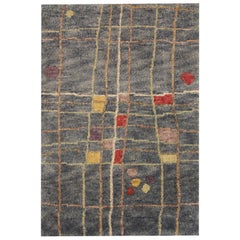 Handwoven Blue Door Mat, Modern Small Wool Rug Abstract Carpet