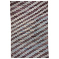 Handwoven Blue 
Purple Striped Flatweave Large Rug