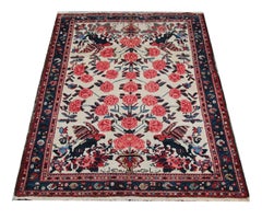 Floral Living Room Rug Antique Handwoven Carpet Pictorial Pink Cream Rug