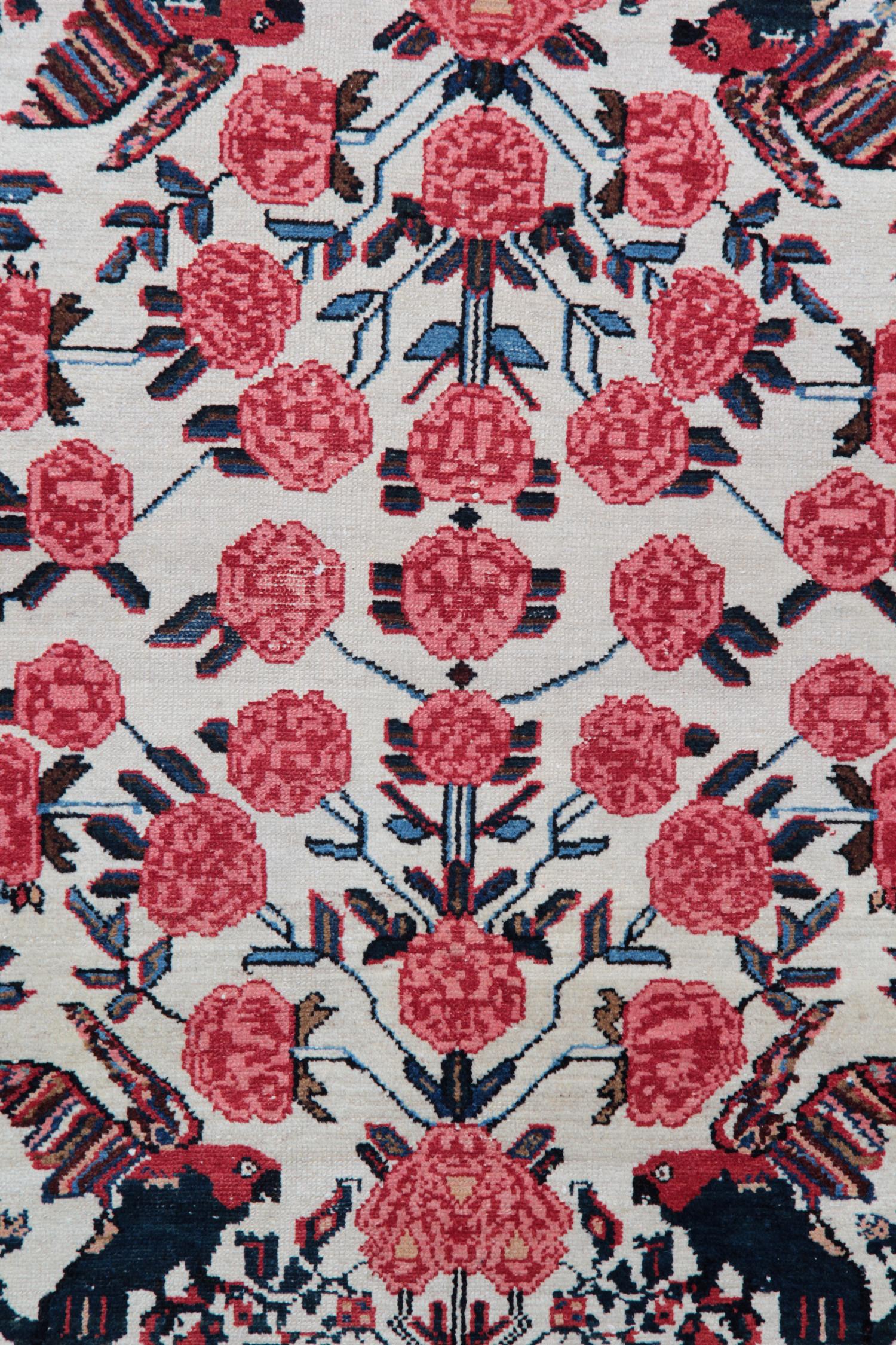 Alfombra Floral Alfombra Tejida a Mano Antigua Alfombra Crema Rosa Pictórica Tribal en venta
