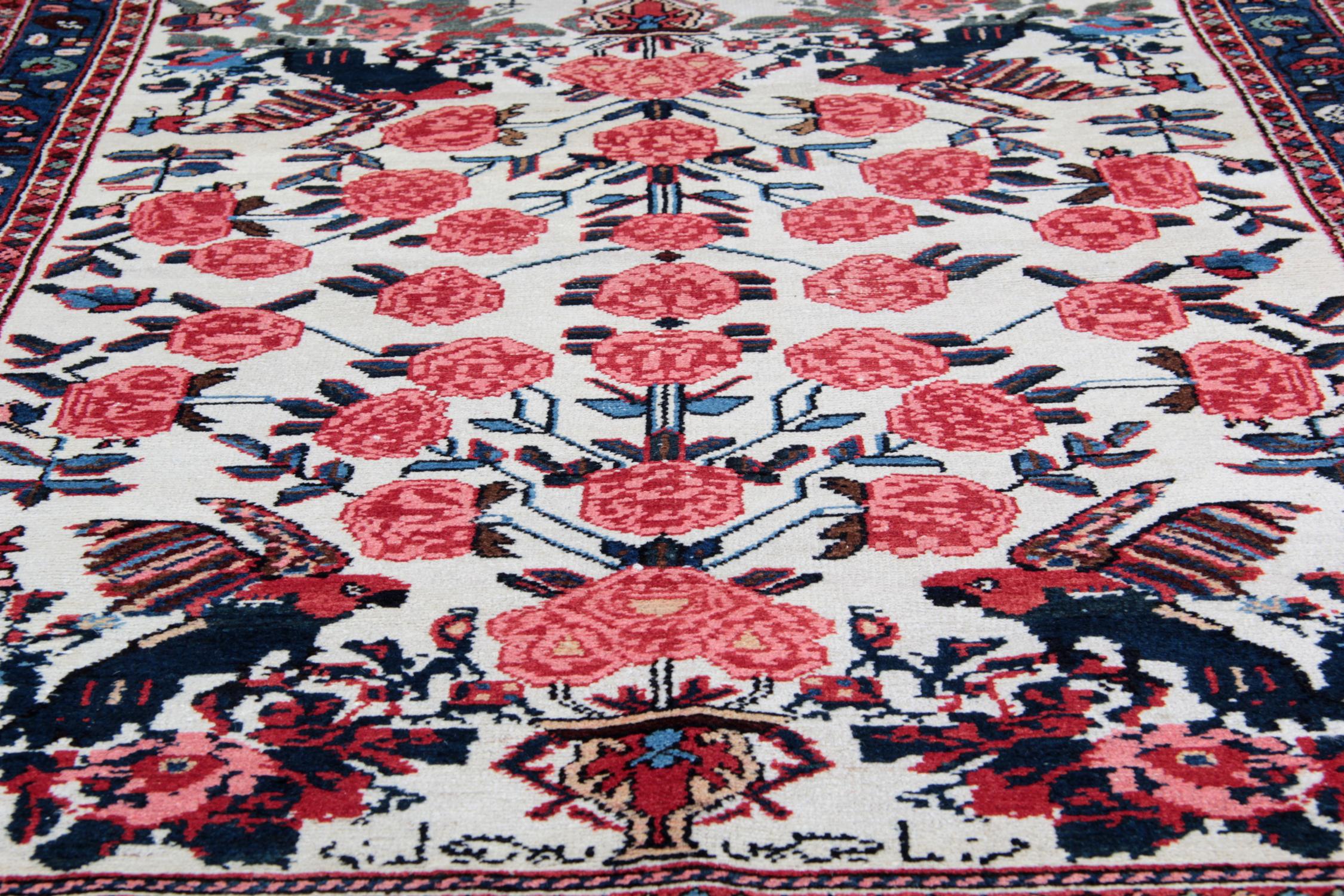 Alfombra Floral Alfombra Tejida a Mano Antigua Alfombra Crema Rosa Pictórica Lana en venta
