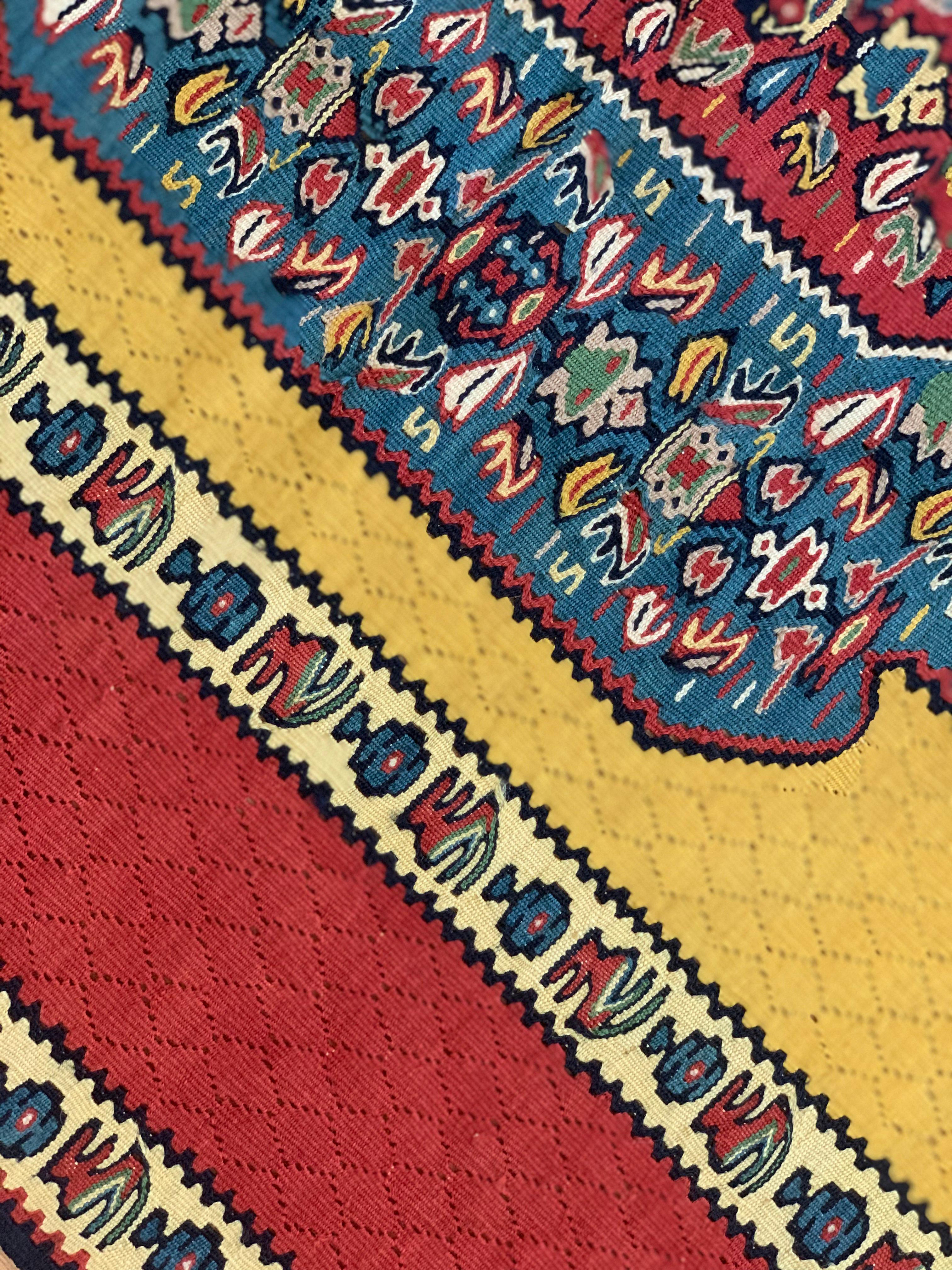 Handwoven Carpet Gold Kurdish Area Rug Yellow Silk and Wool Kilim Rug For Sale 4