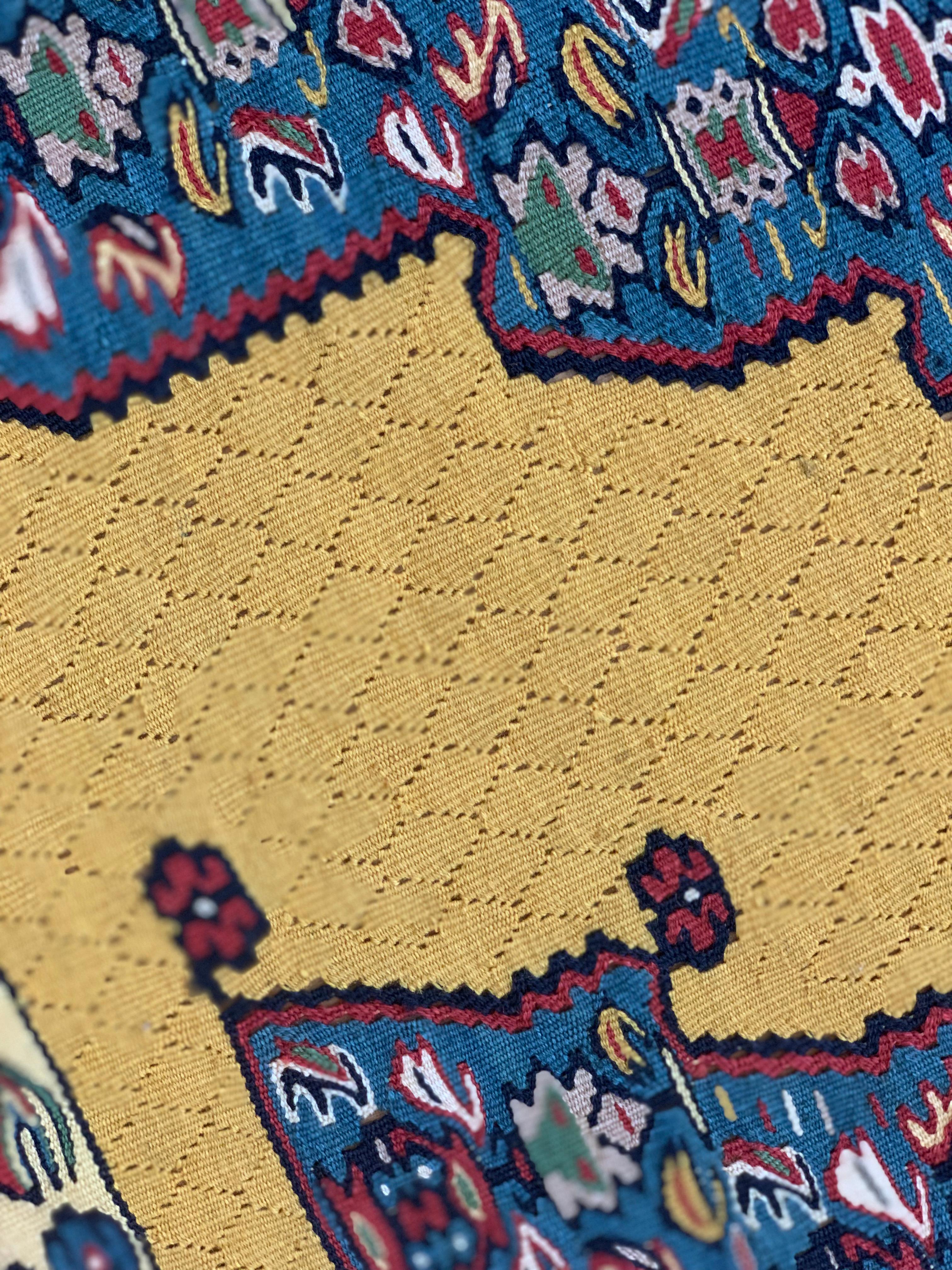 Handwoven Carpet Gold Kurdish Area Rug Yellow Silk and Wool Kilim Rug For Sale 11