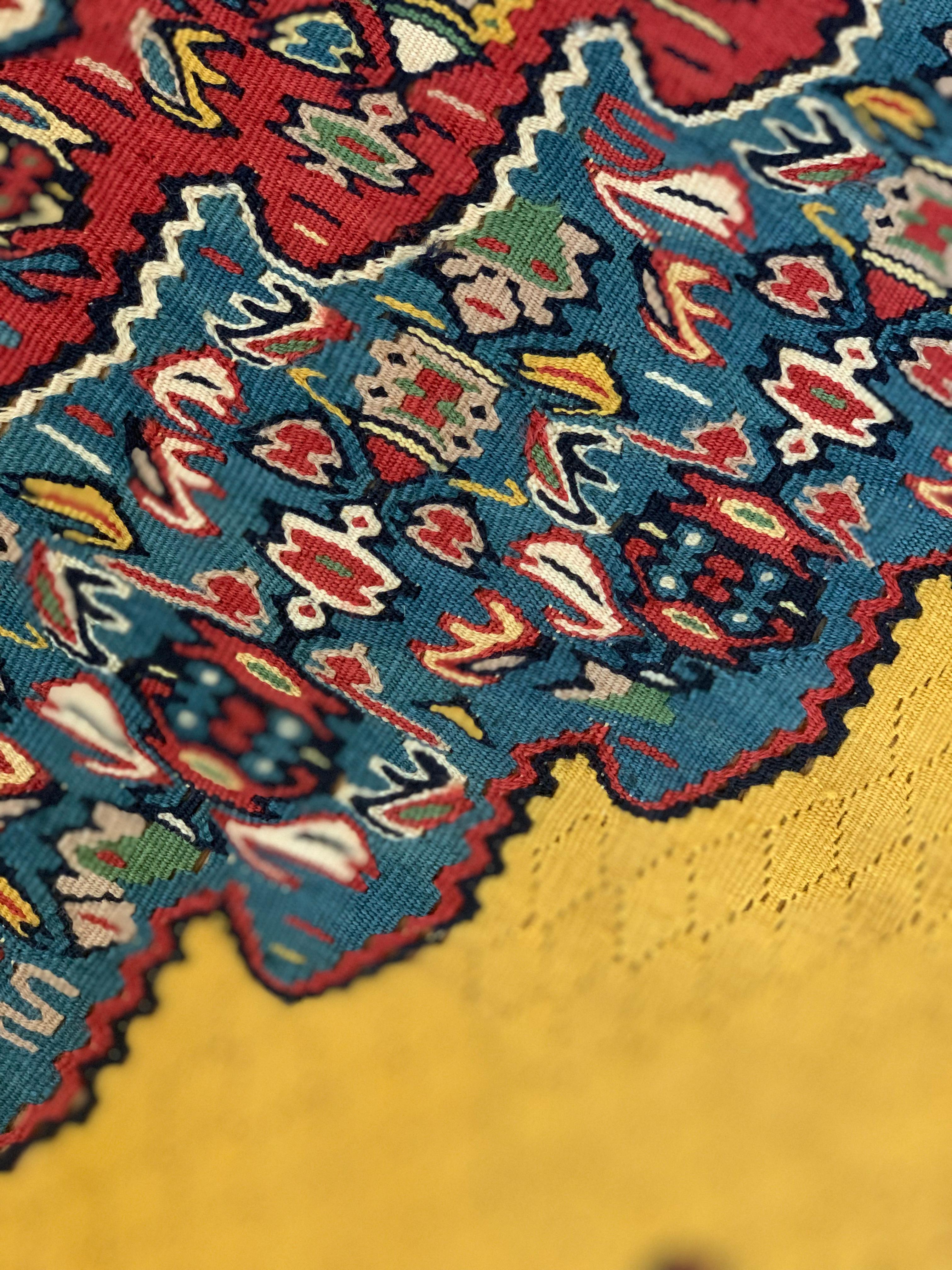 Handwoven Carpet Gold Kurdish Area Rug Yellow Silk and Wool Kilim Rug For Sale 1