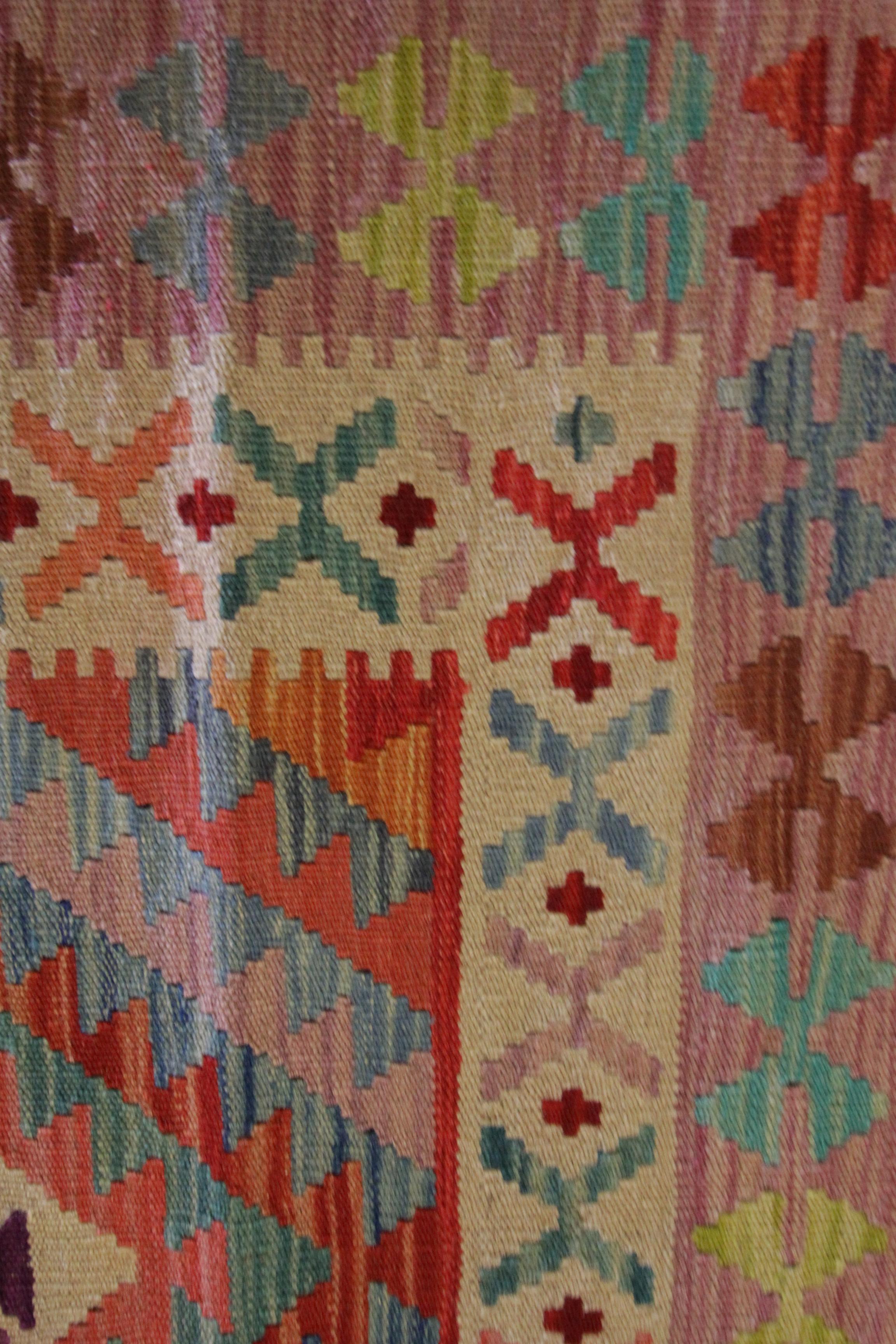 Contemporary Handwoven Carpet Kilim Area Rug Blue Traditional Geometric Kilim Rug