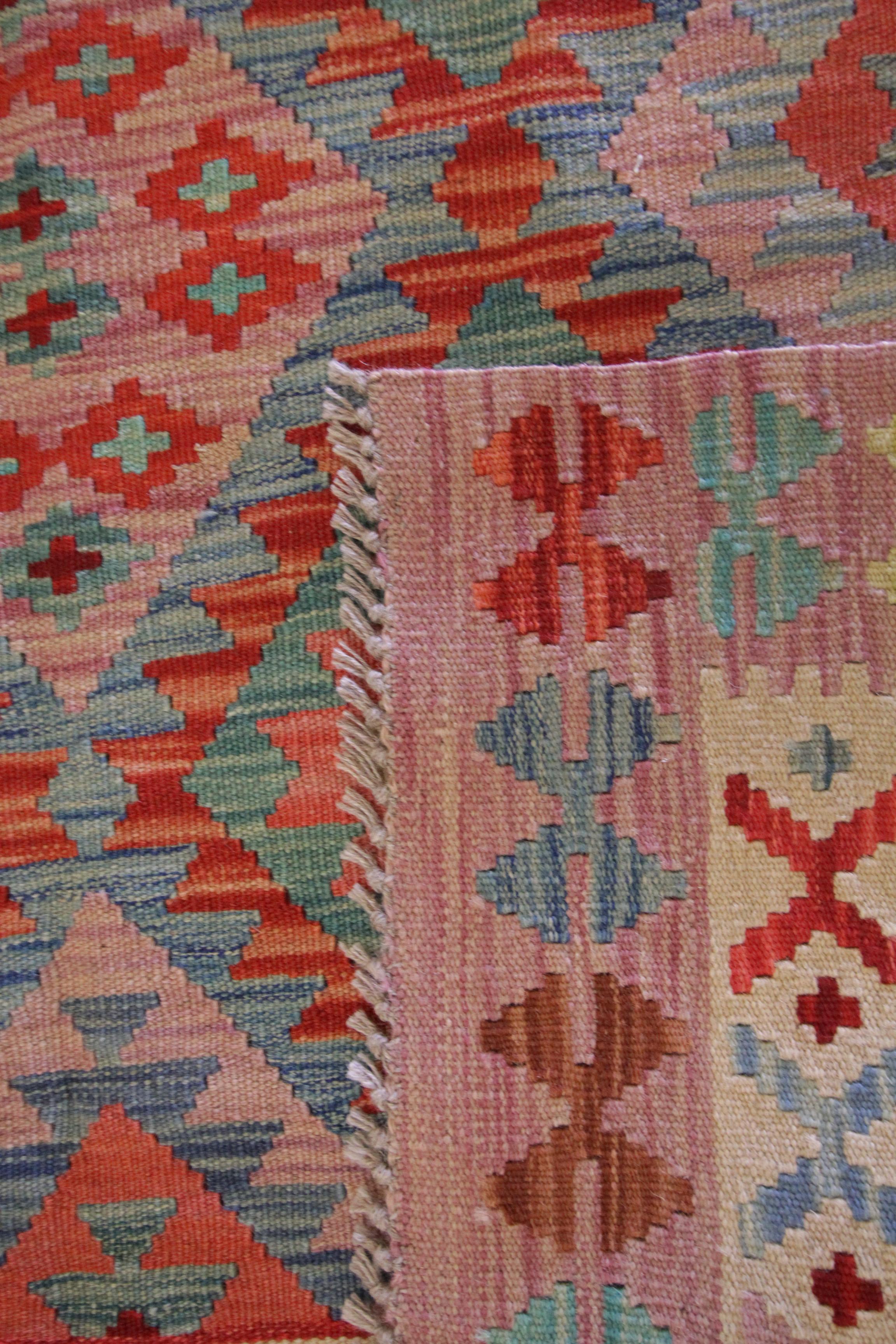 Wool Handwoven Carpet Kilim Area Rug Blue Traditional Geometric Kilim Rug