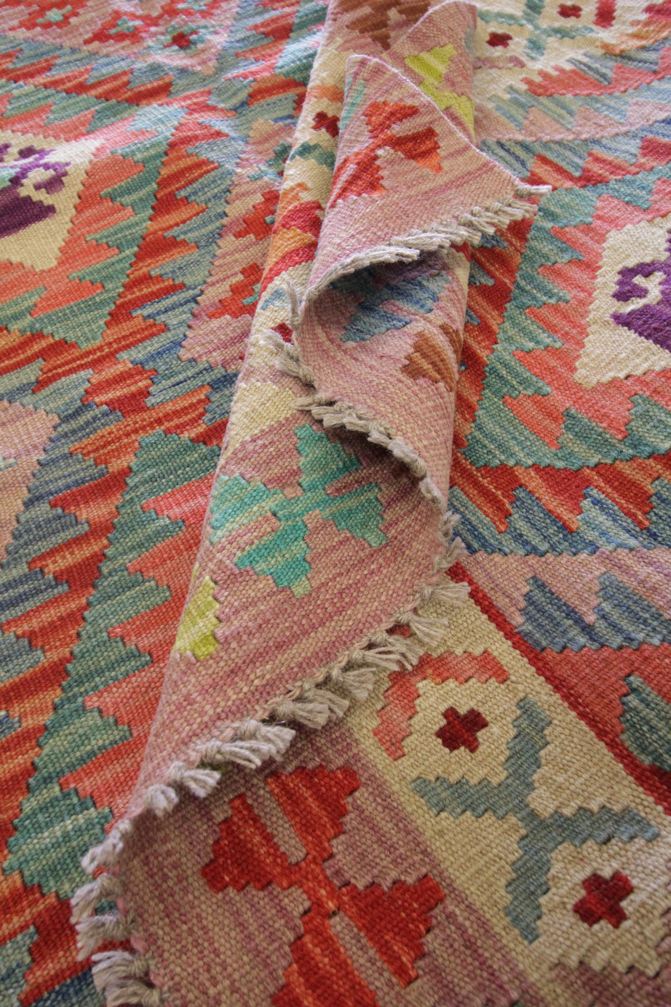 Handwoven Carpet Kilim Area Rug Blue Traditional Geometric Kilim Rug 1