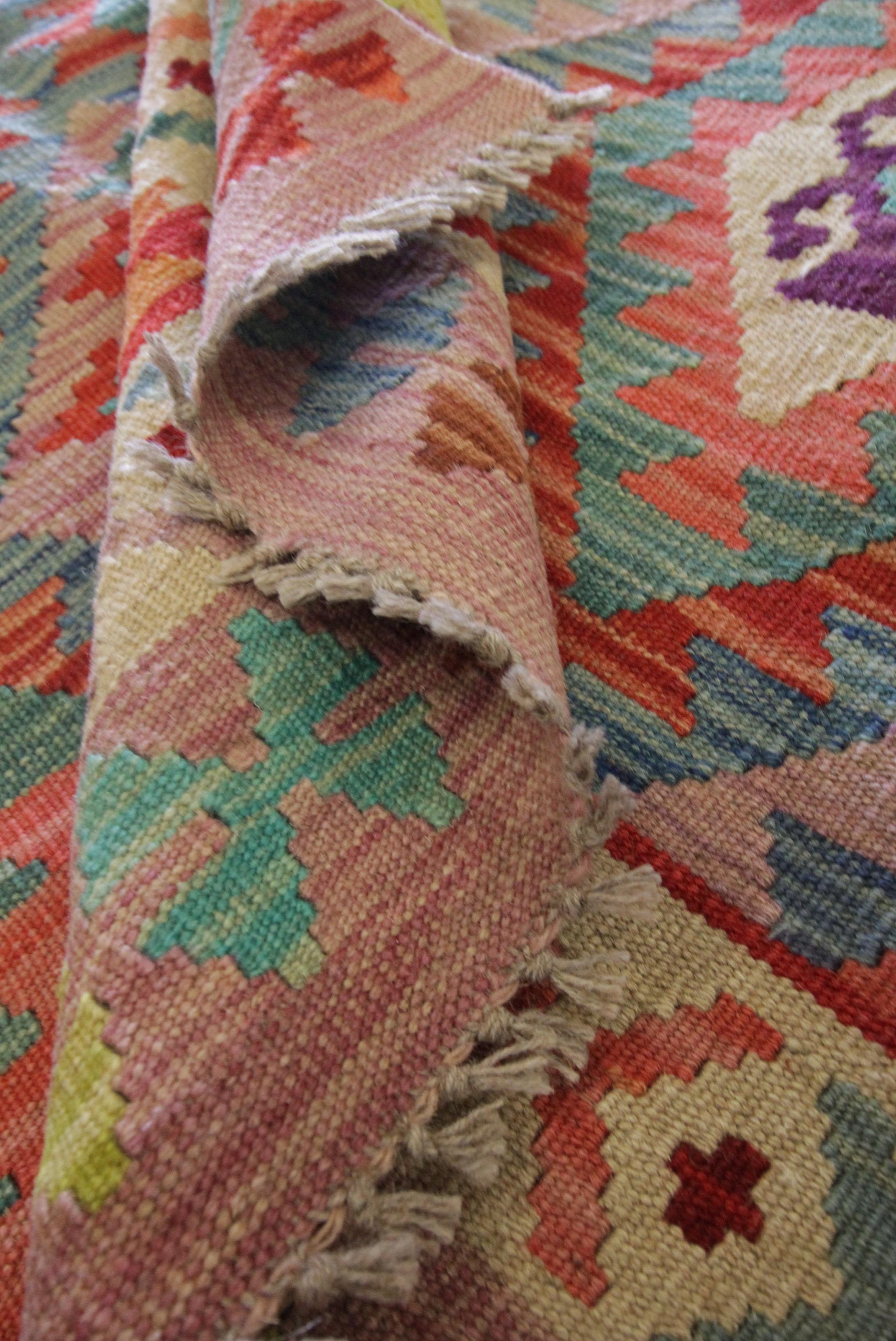 Handwoven Carpet Kilim Area Rug Blue Traditional Geometric Kilim Rug 2