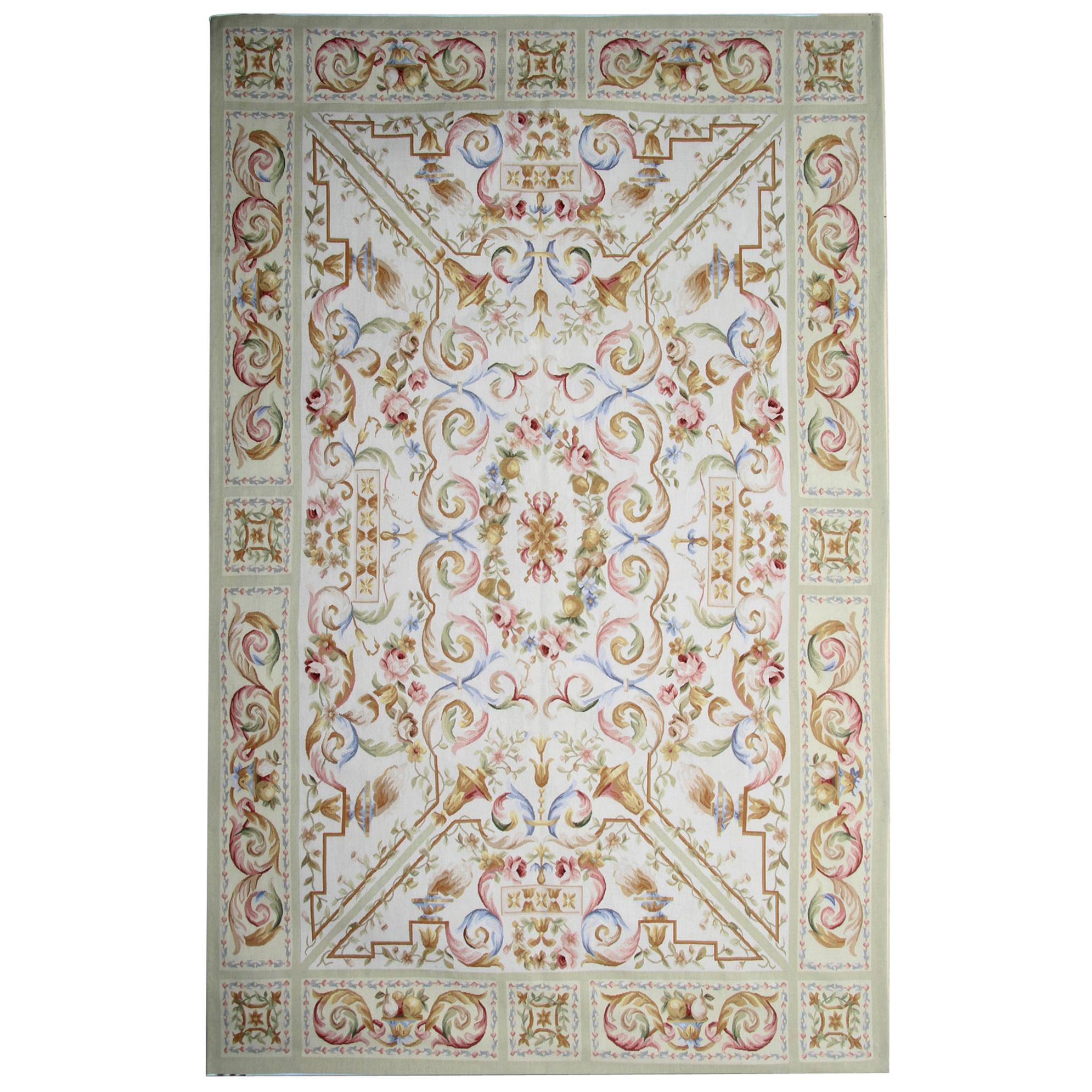 Handwoven Carpet Needlepoint Aubusson Style Rug For Sale