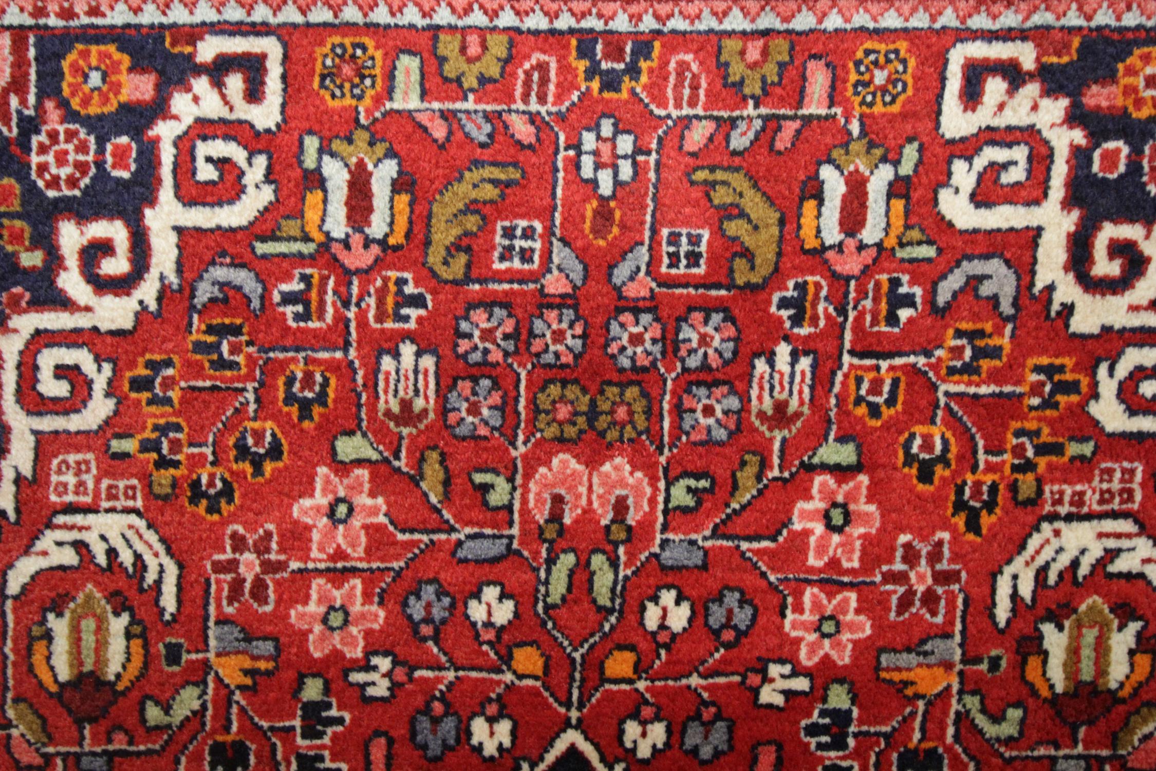 Azerbaijani Handwoven Carpet Oriental Area Rug Traditional Tribal Red Wool Carpet 127 x 214  For Sale