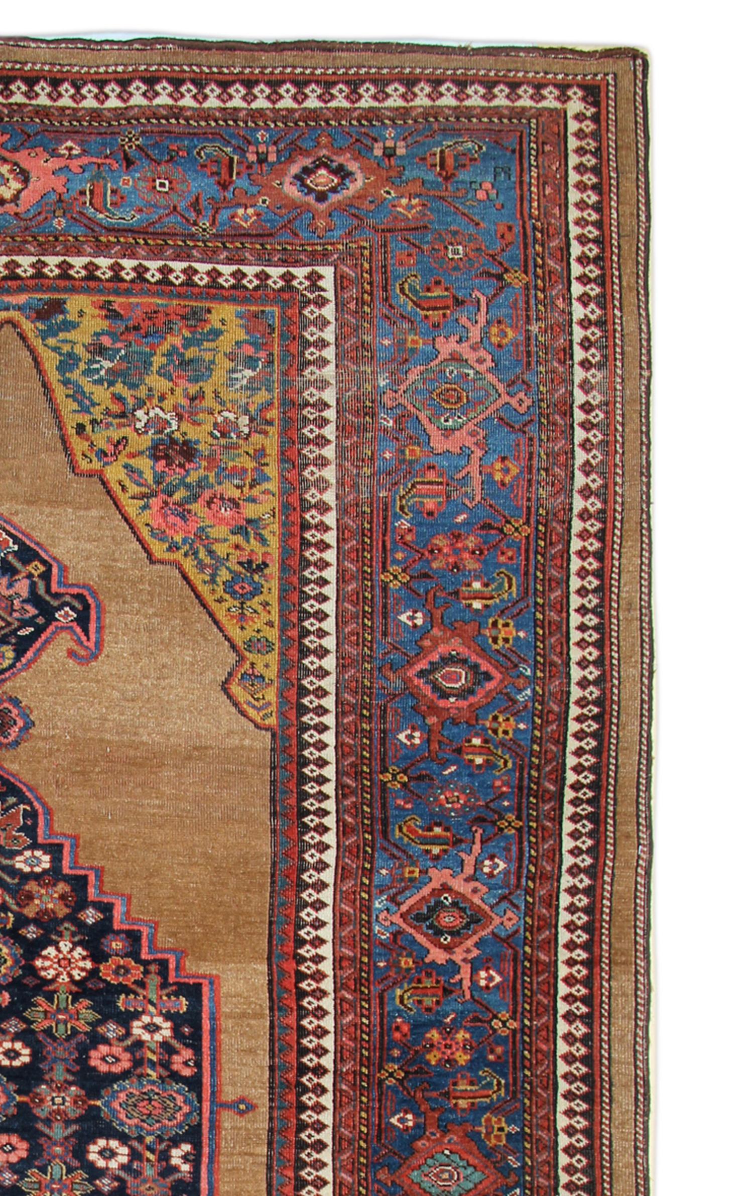 This beautiful Antique Persian rug was handwoven in Iran with hand-spun wool which has been dyed using organic vegetable dyes. Traditional weaving techniques were used by master weavers to create this stunning one of a kind rug Circa 1880. Featuring