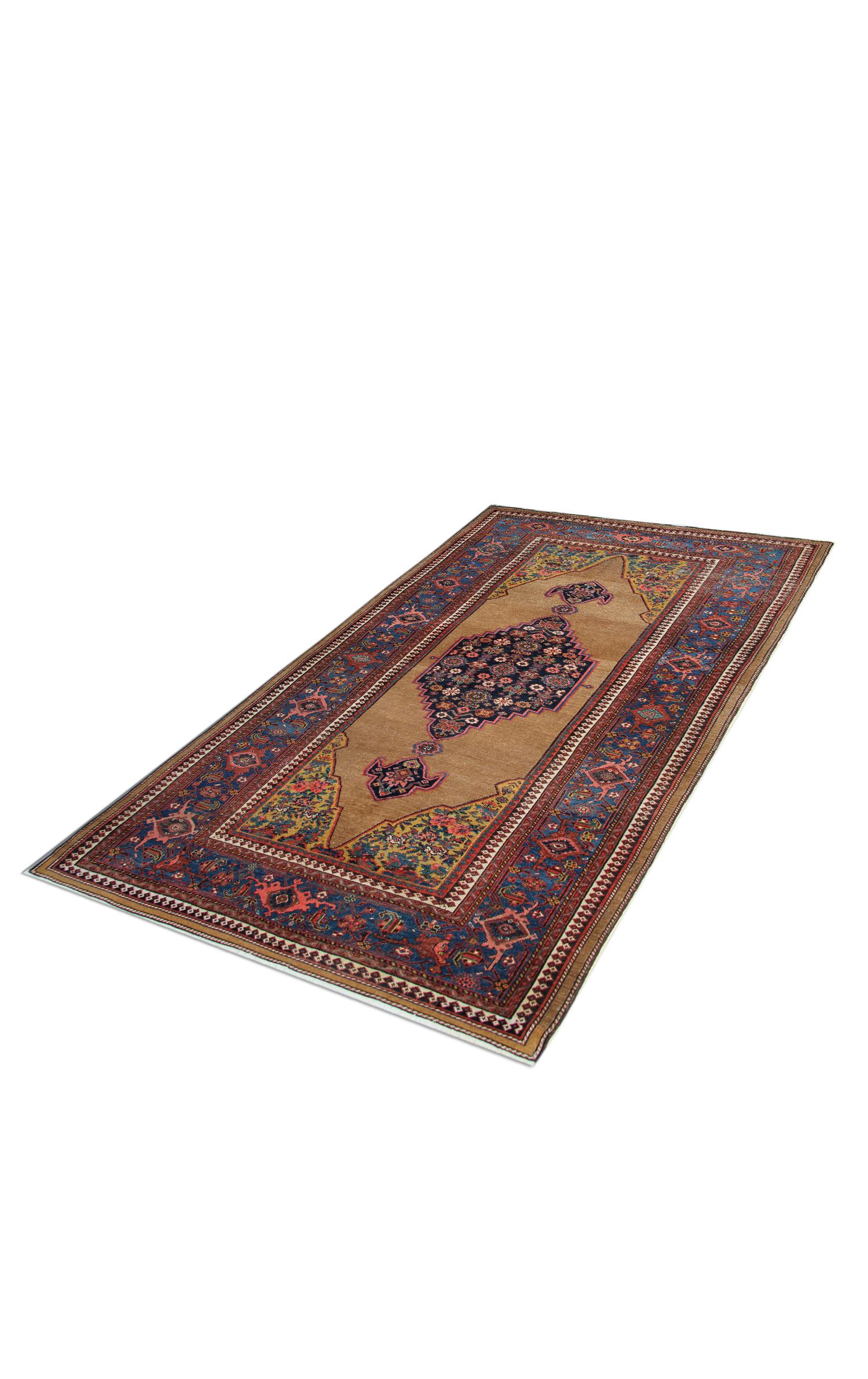 Azerbaijani Handwoven Carpet Rug Geometric Oriental Area Rug Traditional Gold Rug For Sale