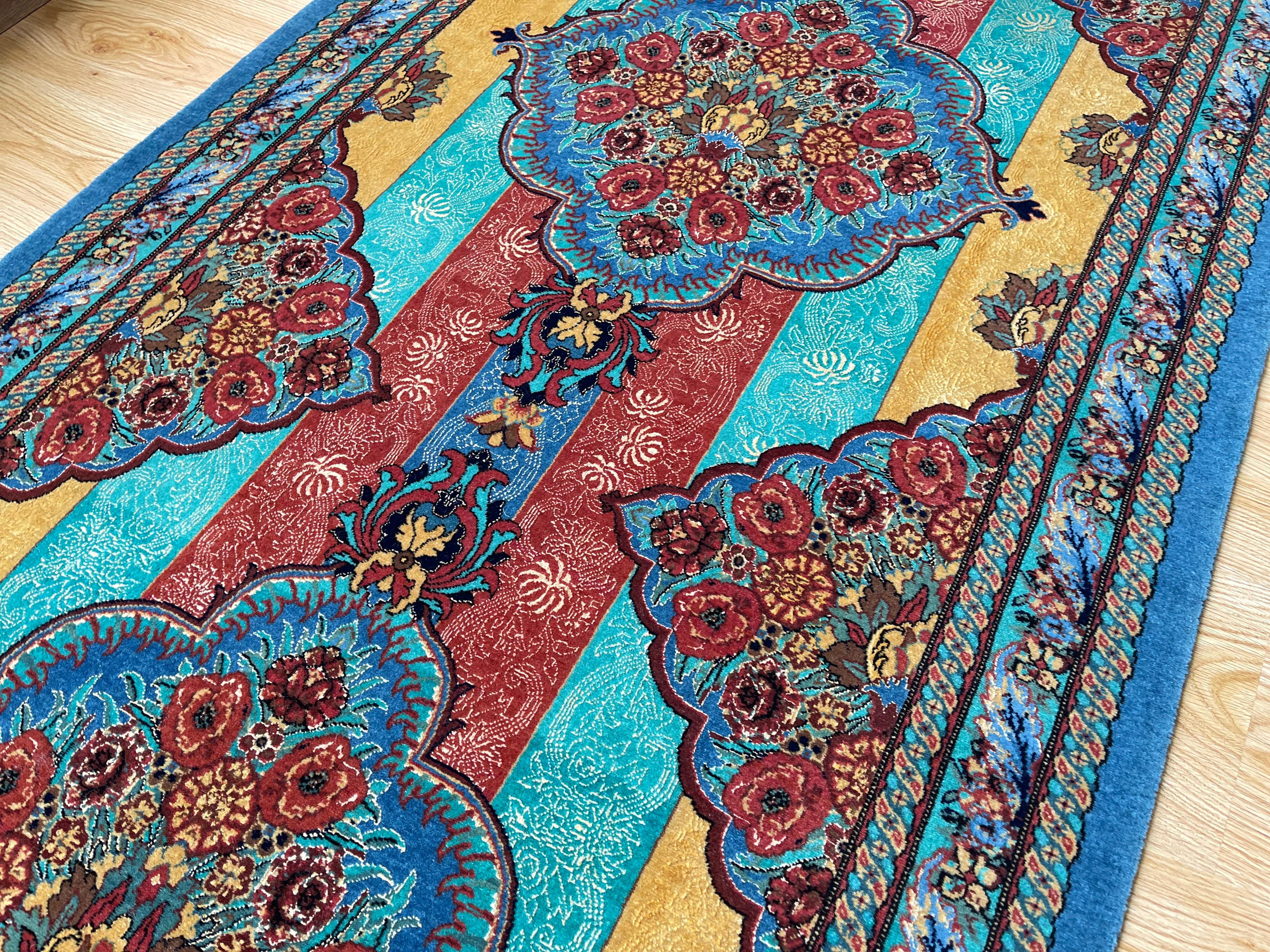 Exklusiver handgewebter türkisfarbener geometrischer gestreifter Teppich-Läufer im Angebot 5