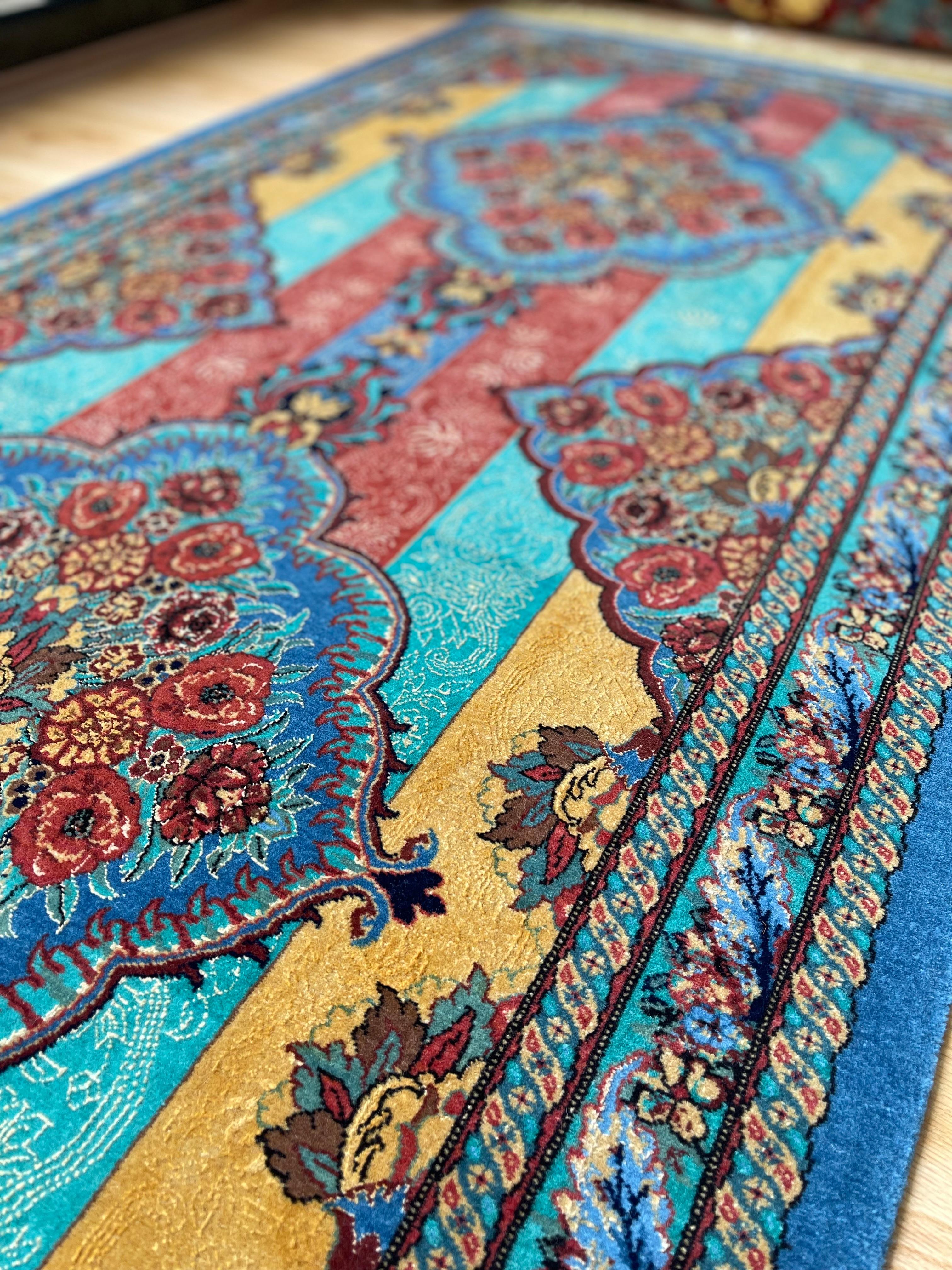 Exklusiver handgewebter türkisfarbener geometrischer gestreifter Teppich-Läufer im Angebot 8