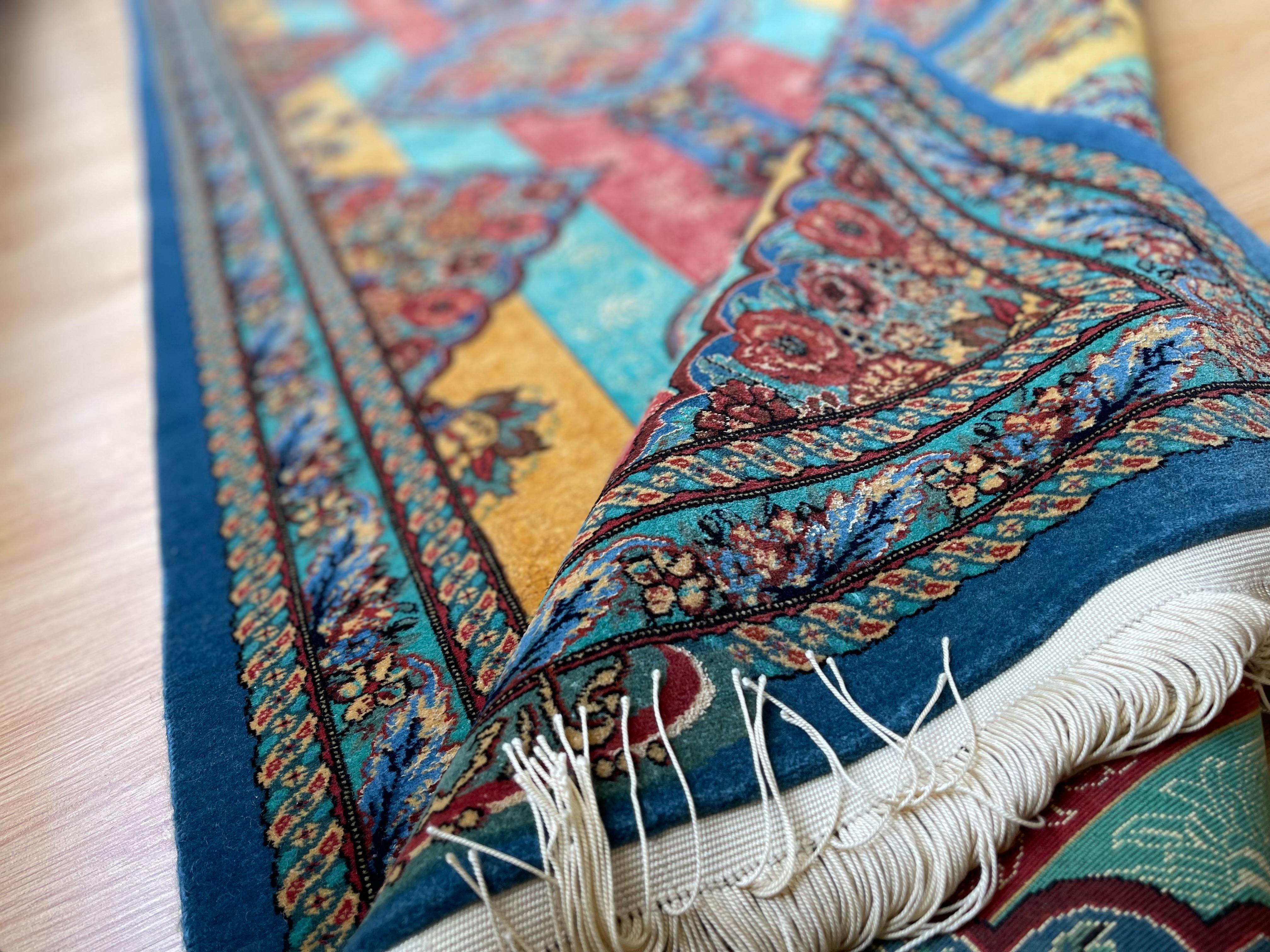 Exklusiver handgewebter türkisfarbener geometrischer gestreifter Teppich-Läufer im Angebot 10
