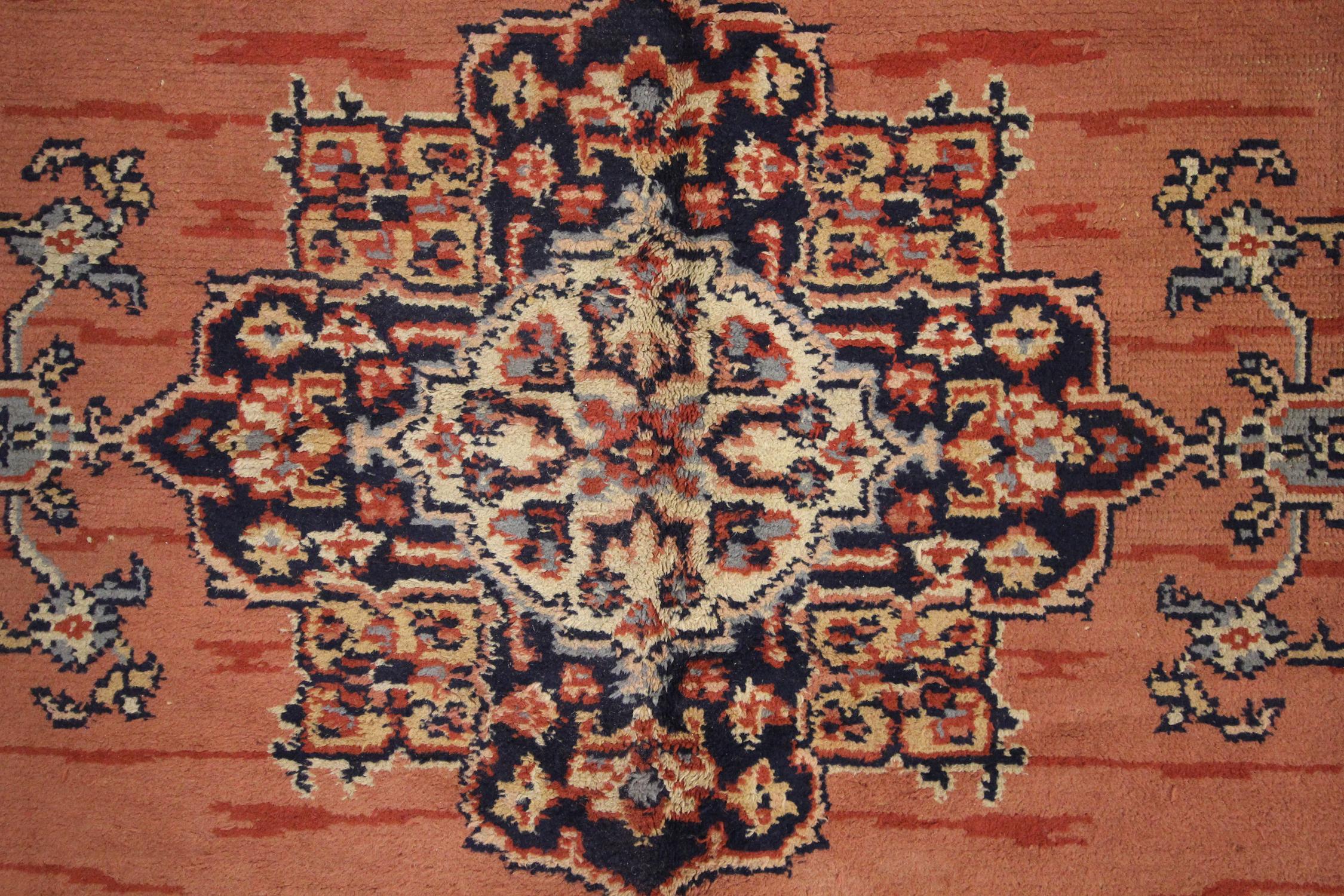 Mid-Century Modern Handwoven Carpet Rust Vintage Indian Wool Area Rug For Sale