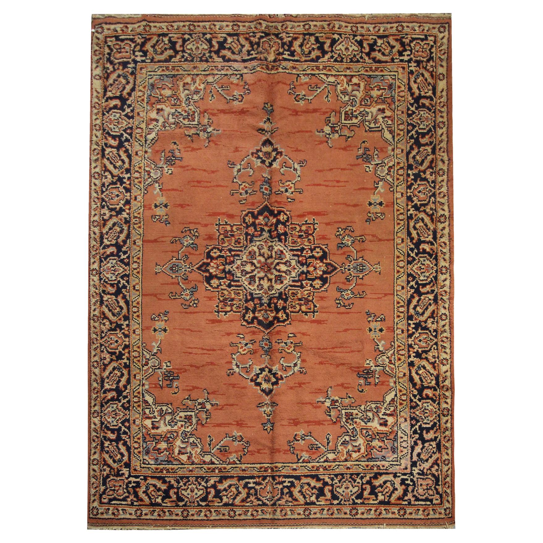 Handgewebter rostfarbener Vintage-Teppich aus indischer Wolle