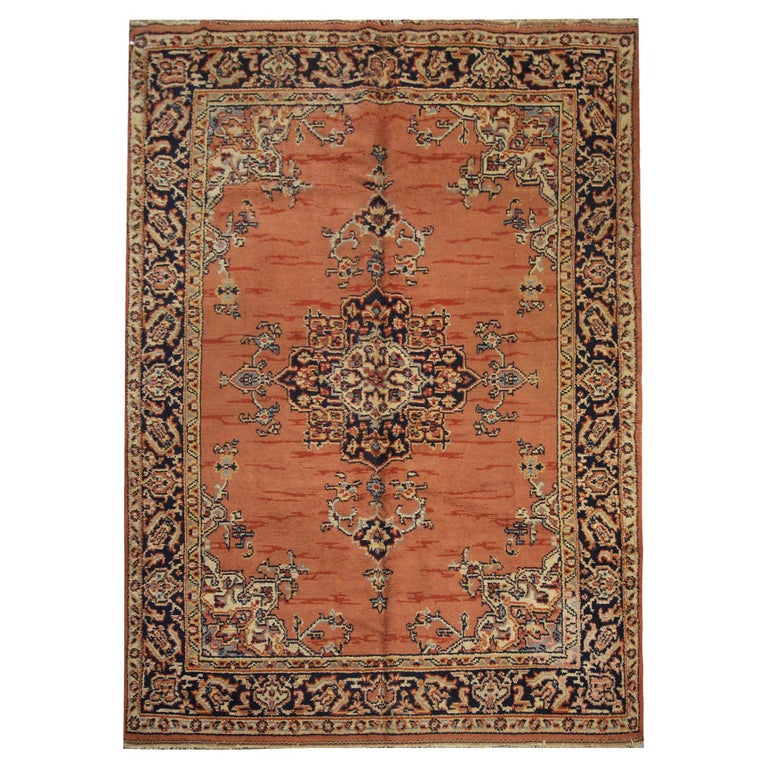 Handwoven Carpet Rust Vintage Indian Wool Area Rug For Sale at 1stDibs