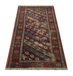 Handwoven Carpet Traditional Caucasian Rug, Red Wool Paisley Carpet