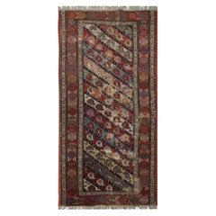 Antique Handwoven Carpet Traditional Caucasian Rug, Red Wool Paisley Carpet