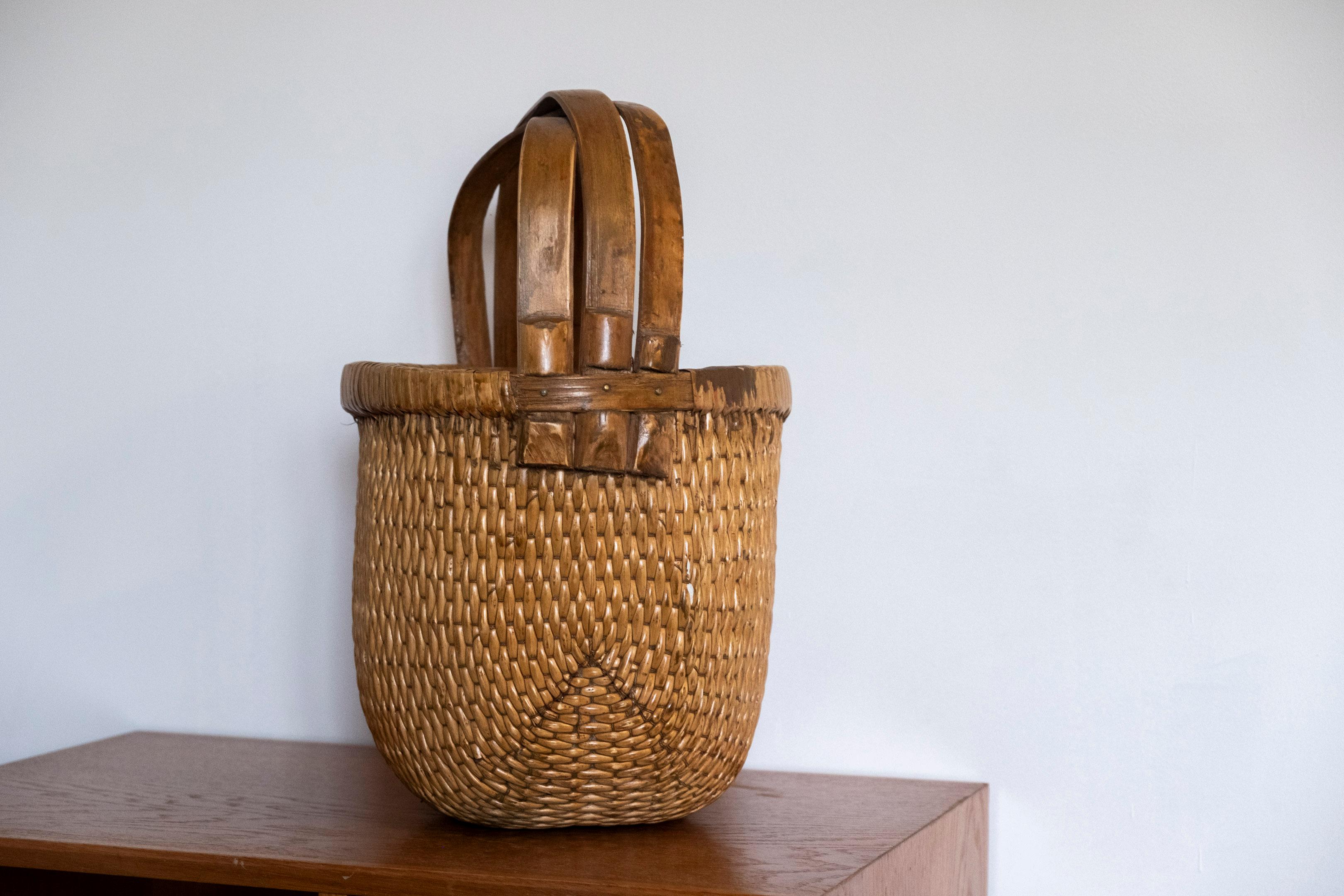20th Century Handwoven Chinese Rice Basket For Sale