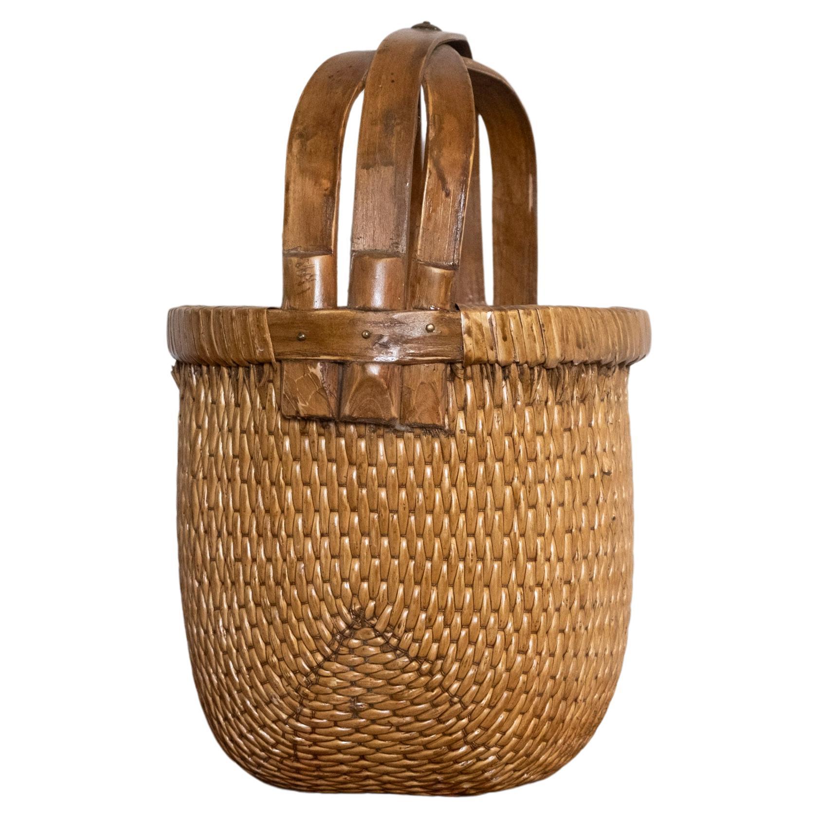 Handwoven Chinese Rice Basket For Sale