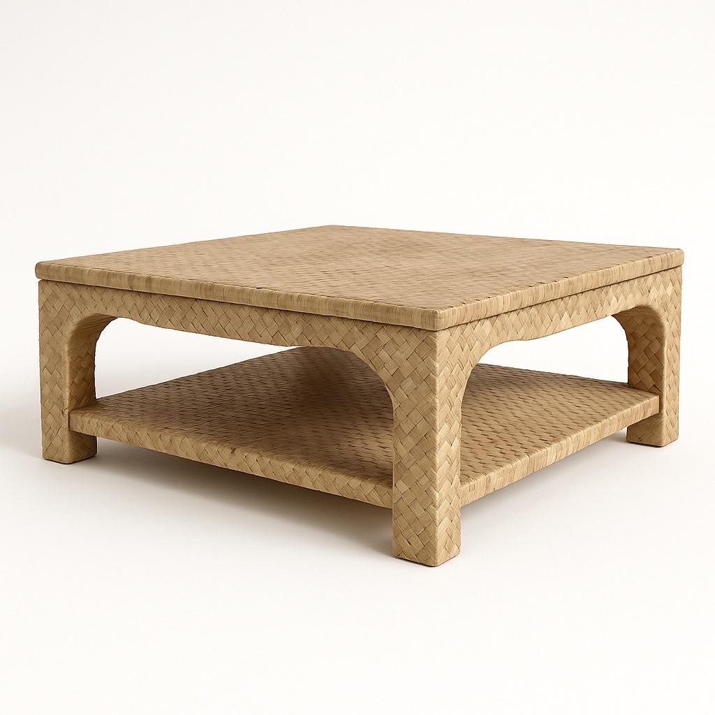 Handwoven Chuspata Coffee Table with Shelf Contemporary Mexican Design
