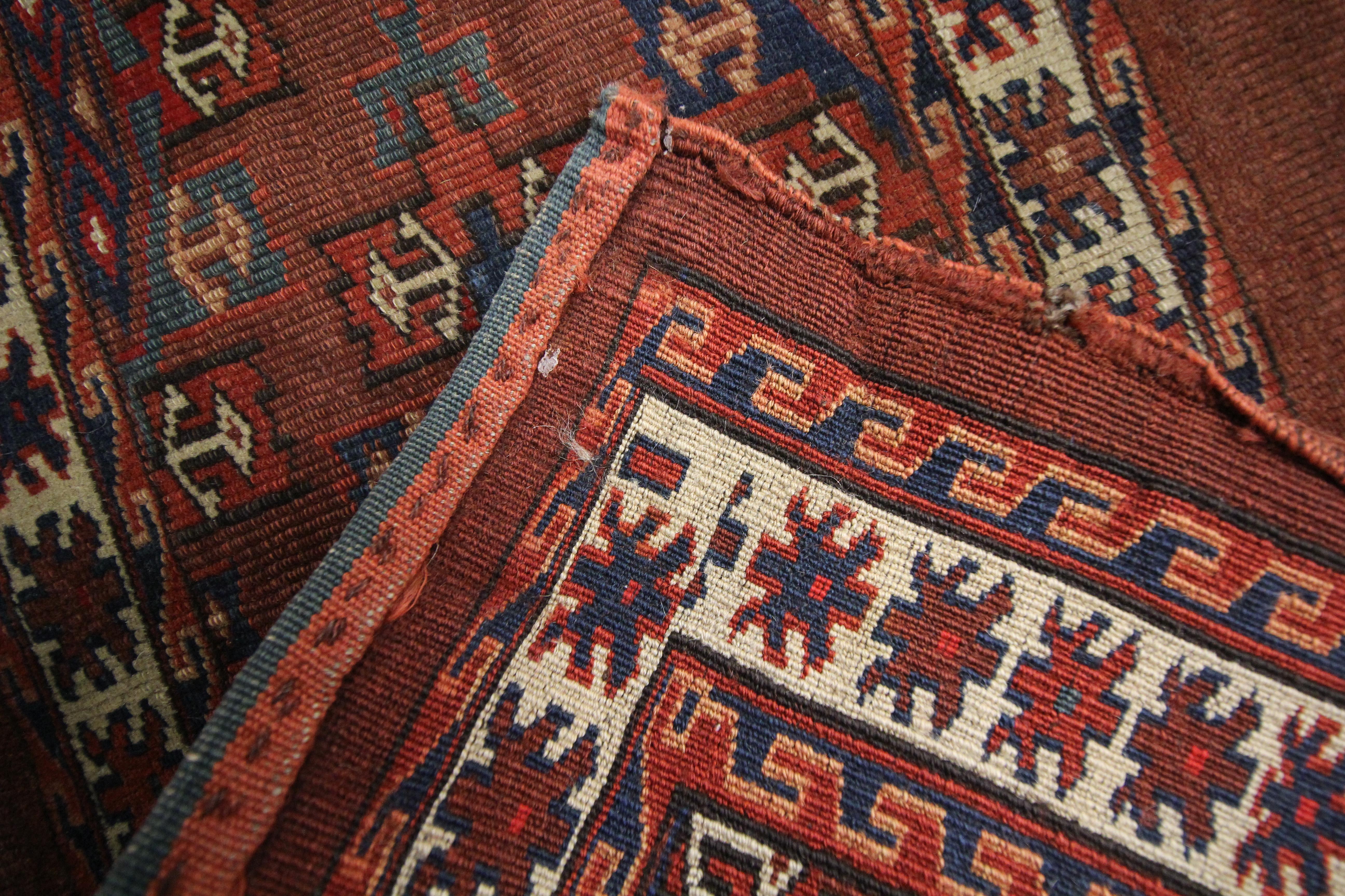 Caucasian Handwoven Chuval Antique Turkmen Rug Traditional Rust Wool Area Rug For Sale