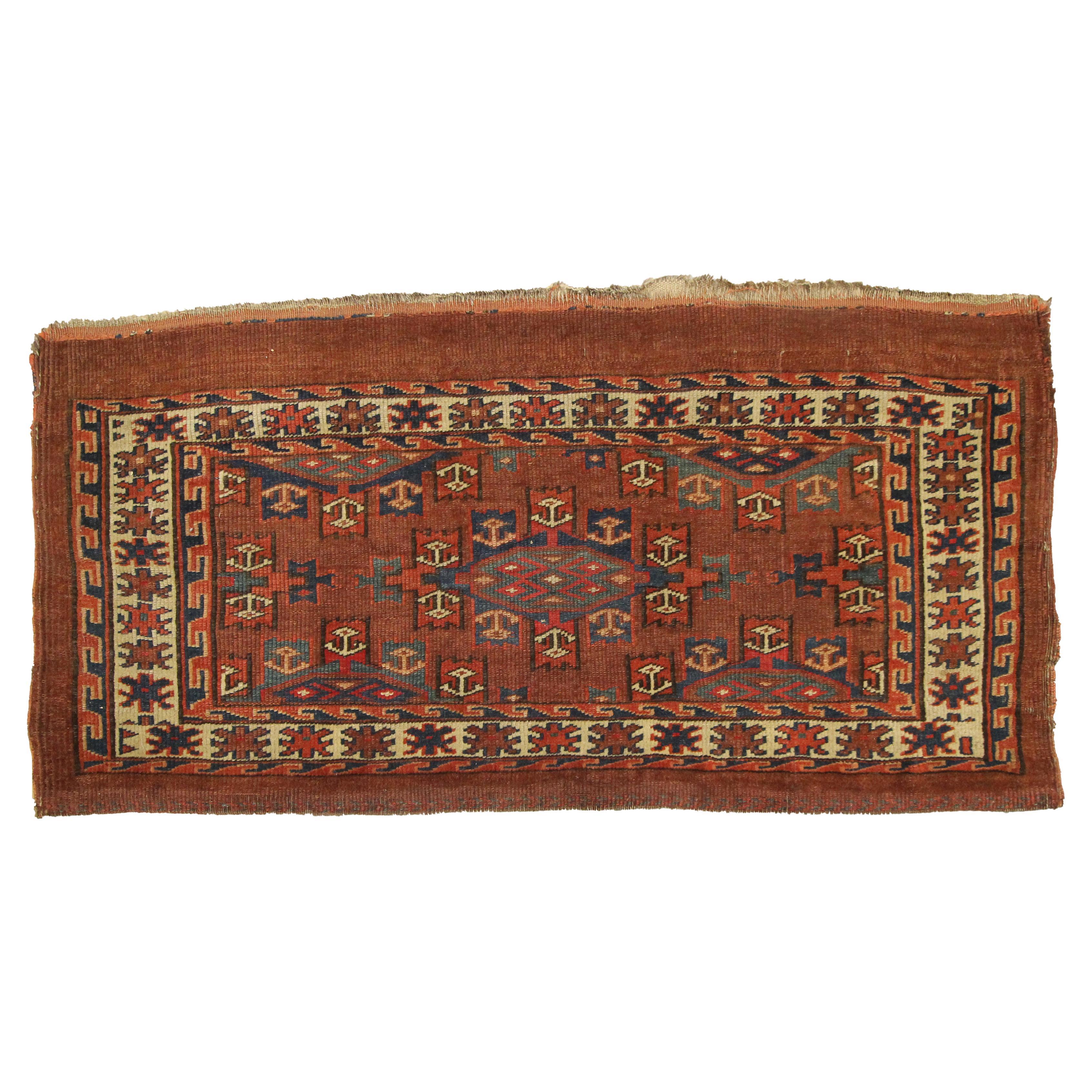 Tapis turkmène ancien Chuval tissé à la main Tapis traditionnel en laine rouille