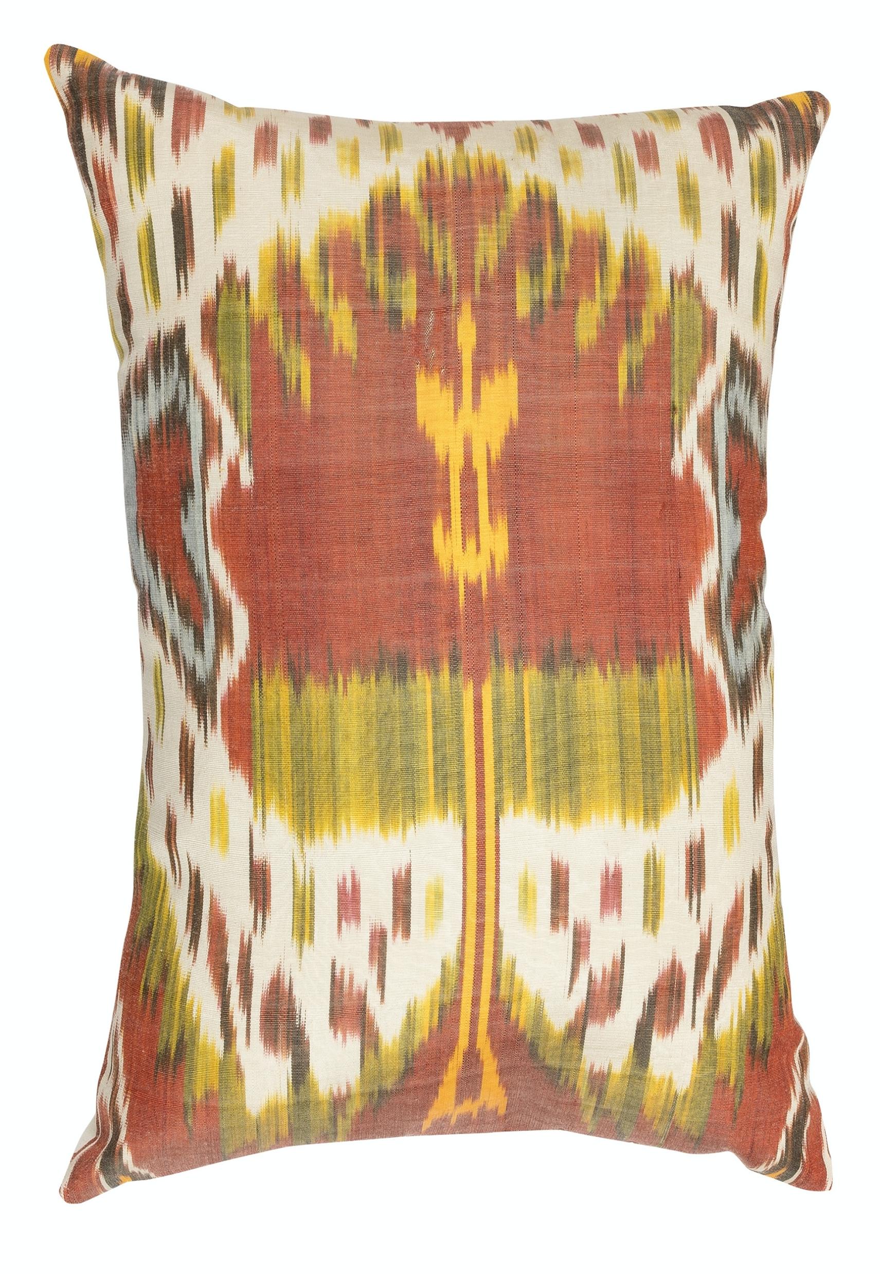 Uzbek HandWoven Colorful Cushion Cover from All Cotton IKAT Fabric, Vintage Pillowcase For Sale