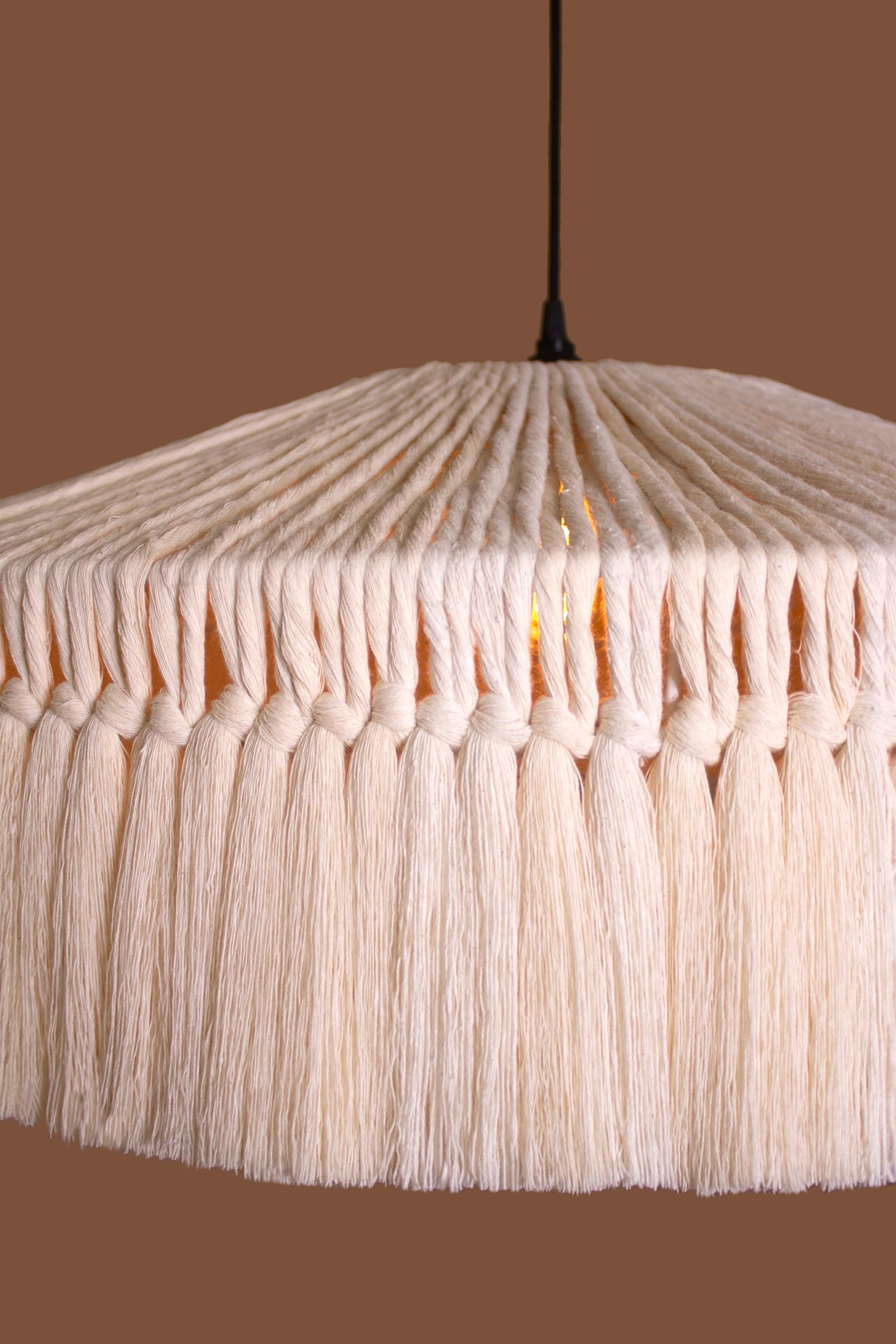 Hand-Woven Handwoven Combed Cotton Bali  Lamp by León León For Sale