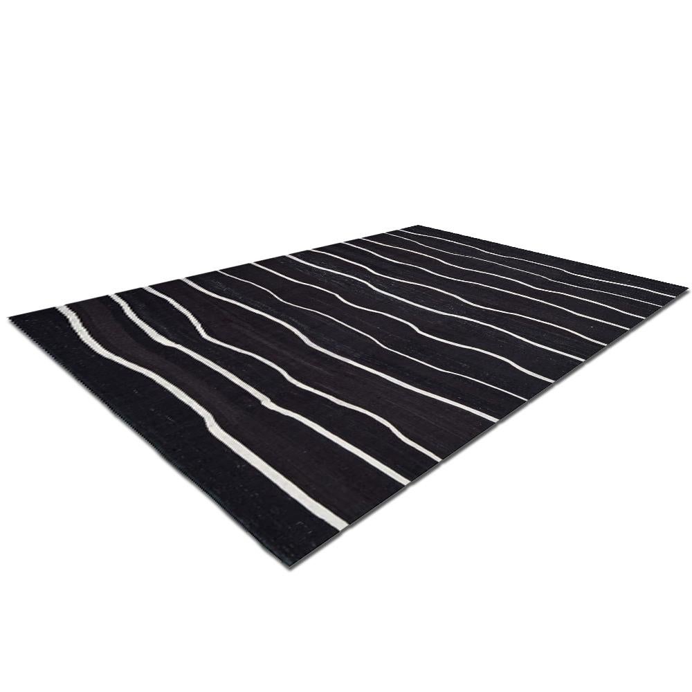 Woven 21st Century Handwoven Contemporary Black and White Kilim Carpet For Sale