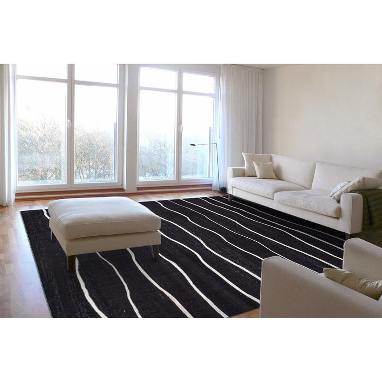 Handwoven Contemporary Black and White Kilim Carpet For Sale at 1stdibs