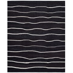 21st Century Handwoven Contemporary Black and White Kilim Carpet