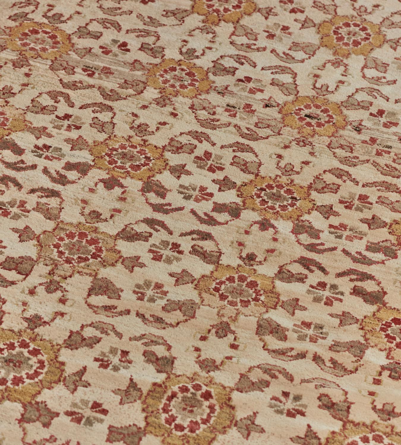 Handwoven Wool Floral Turkish Deco Rug In Excellent Condition For Sale In West Hollywood, CA