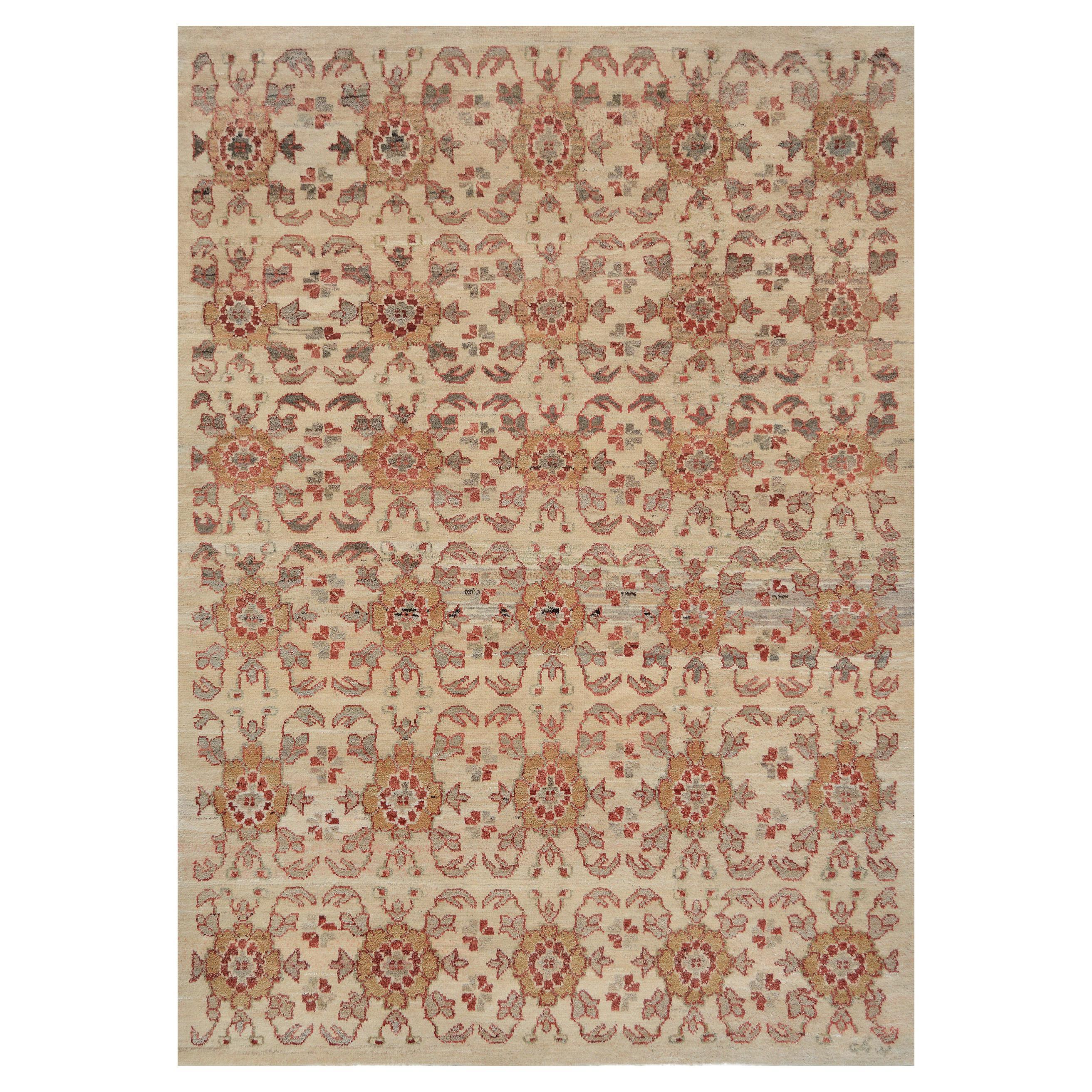 Handwoven Wool Floral Turkish Deco Rug For Sale