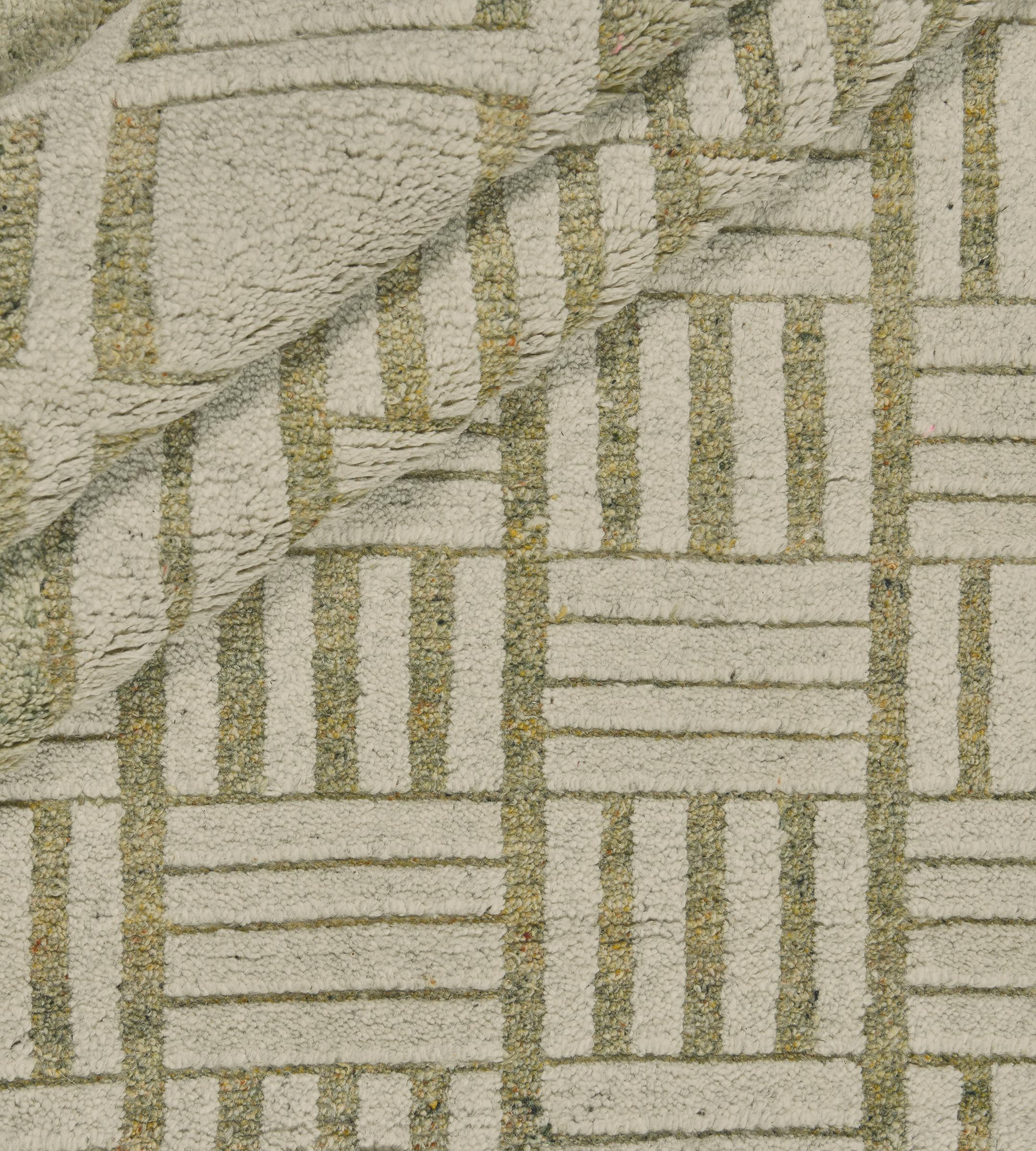 Handwoven Contemporary Wool Pistachio-Green Swedish-Inspired Rug For Sale 5