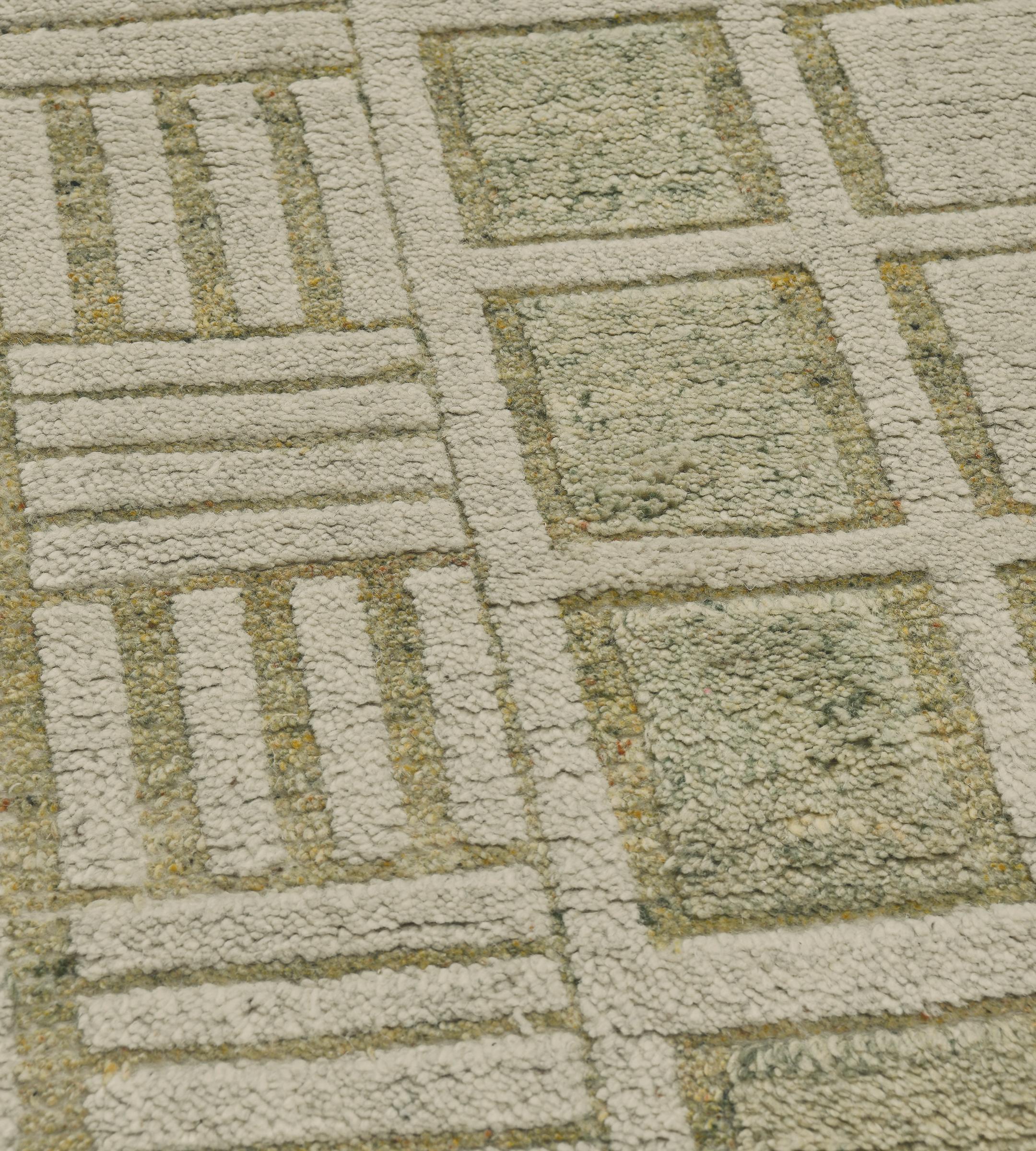 Handwoven Contemporary Wool Pistachio-Green Swedish-Inspired Rug In New Condition For Sale In West Hollywood, CA