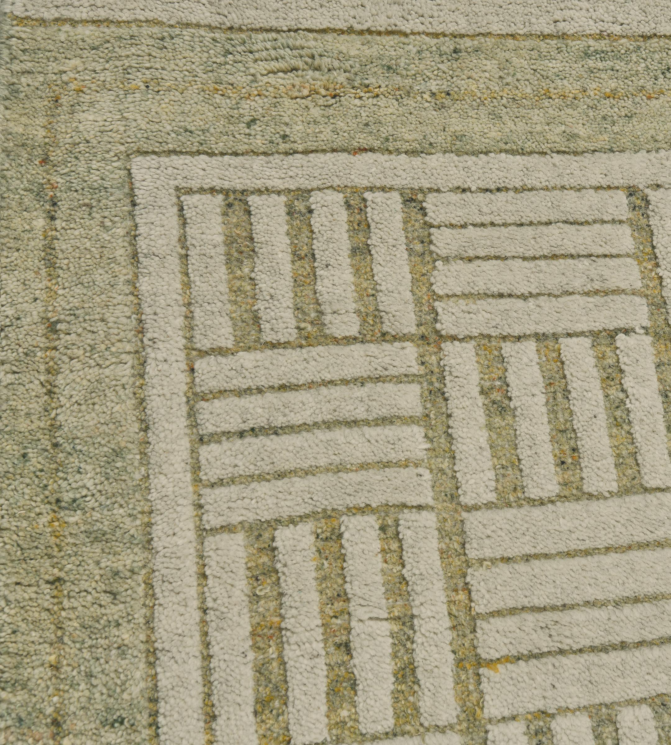 Handwoven Contemporary Wool Pistachio-Green Swedish-Inspired Rug For Sale 1