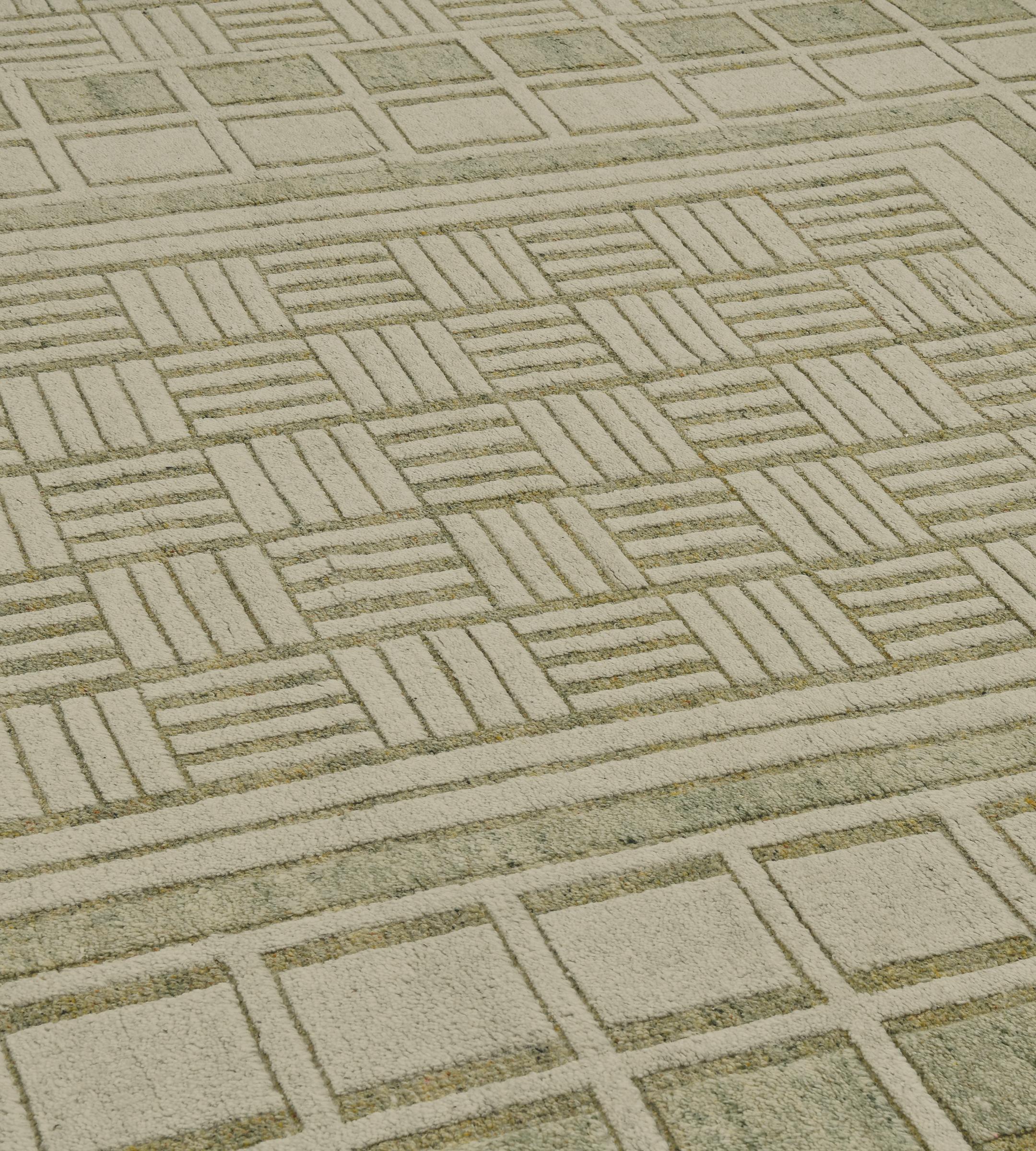 Handwoven Contemporary Wool Pistachio-Green Swedish-Inspired Rug For Sale 2