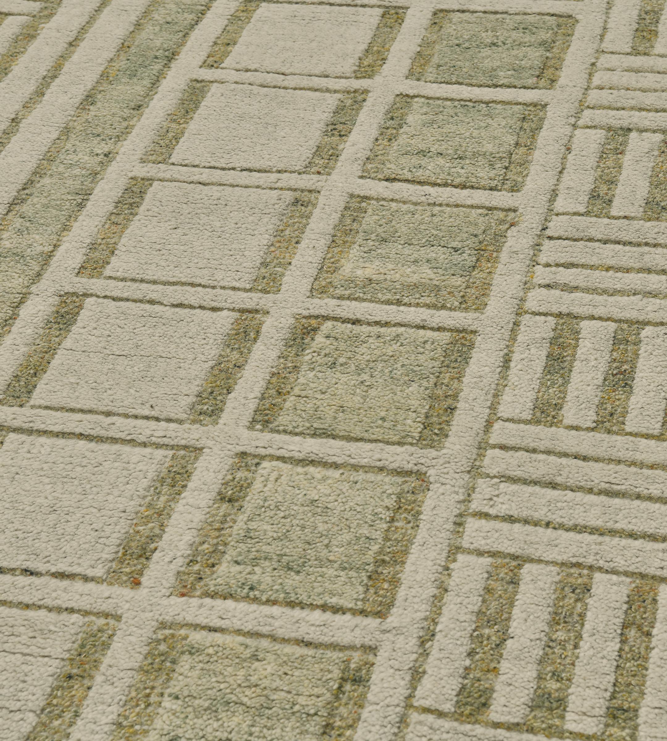 Handwoven Contemporary Wool Pistachio-Green Swedish-Inspired Rug For Sale 3